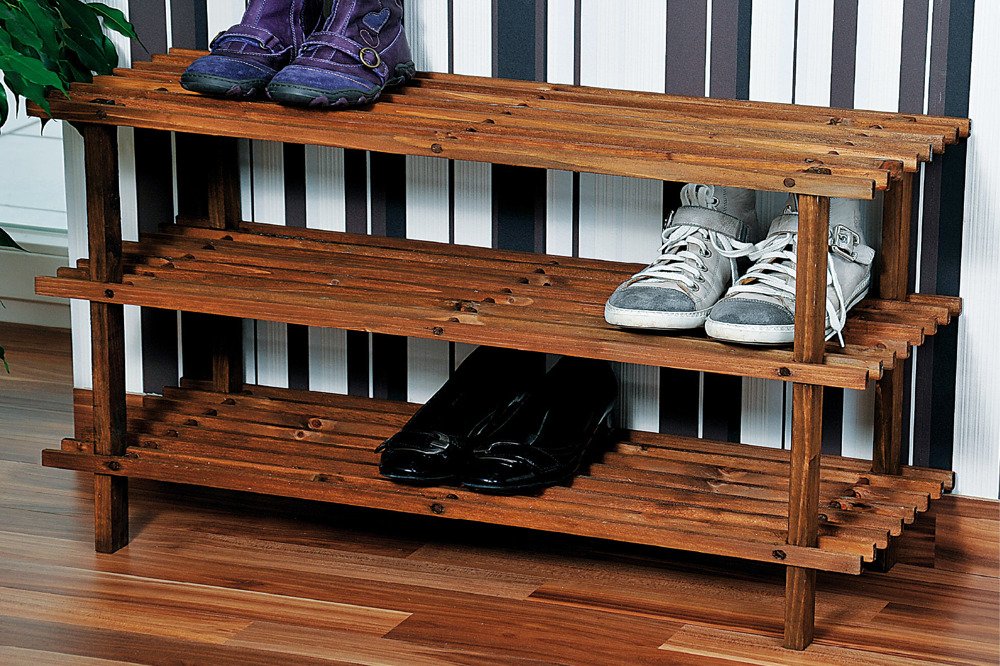 Schuhregal, Tannenholz Dunkel Fsc, 3 Stöckig Kesper