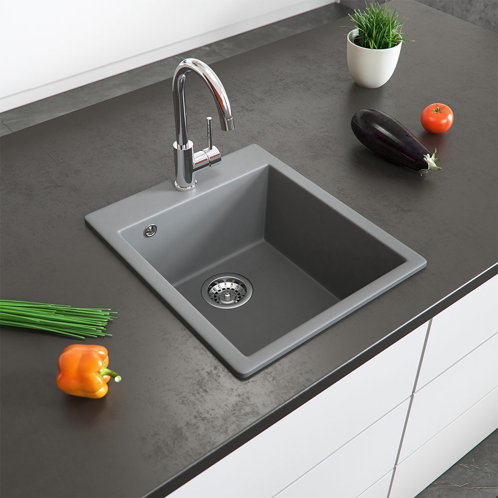 Bergström Granit Spüle Küchenspüle Einbauspüle Spülbecken 425x500mm Grau