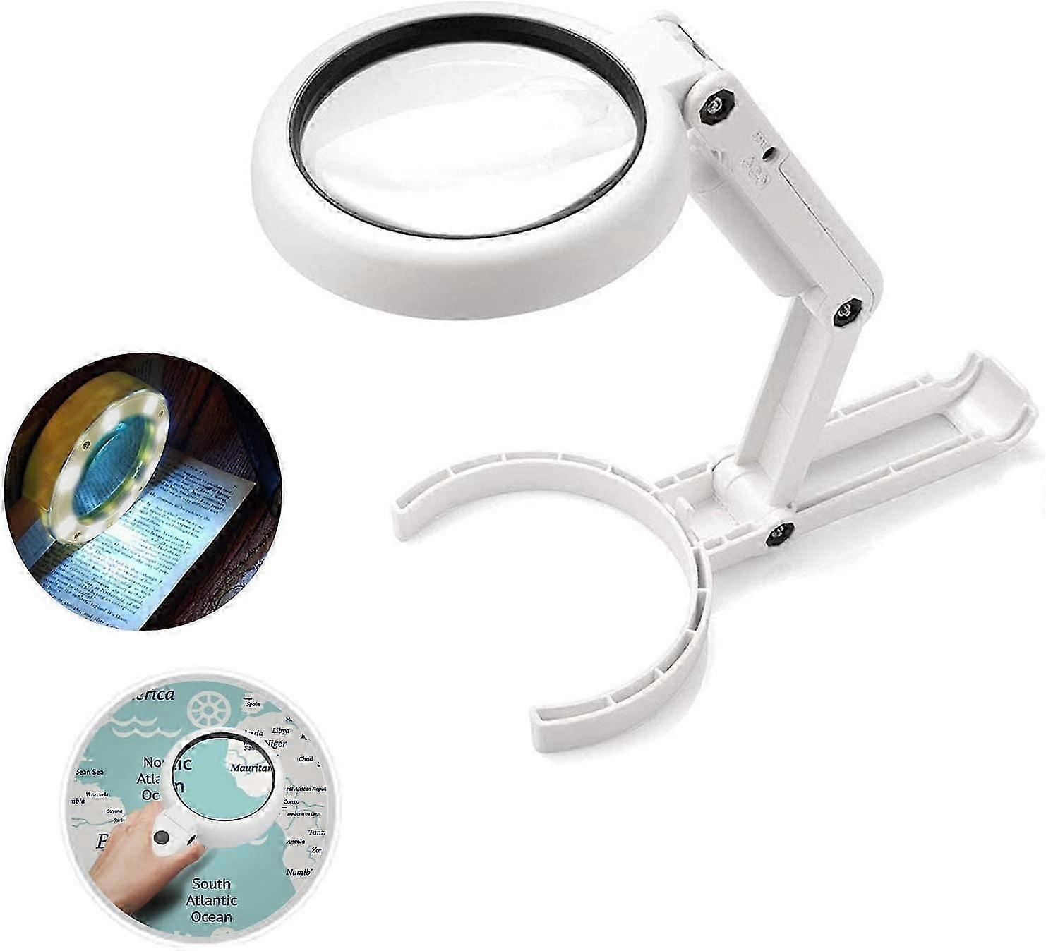 Loupe de poche 5x/11x à support pliable et éclairage LED, hauteur réglable, mains libres