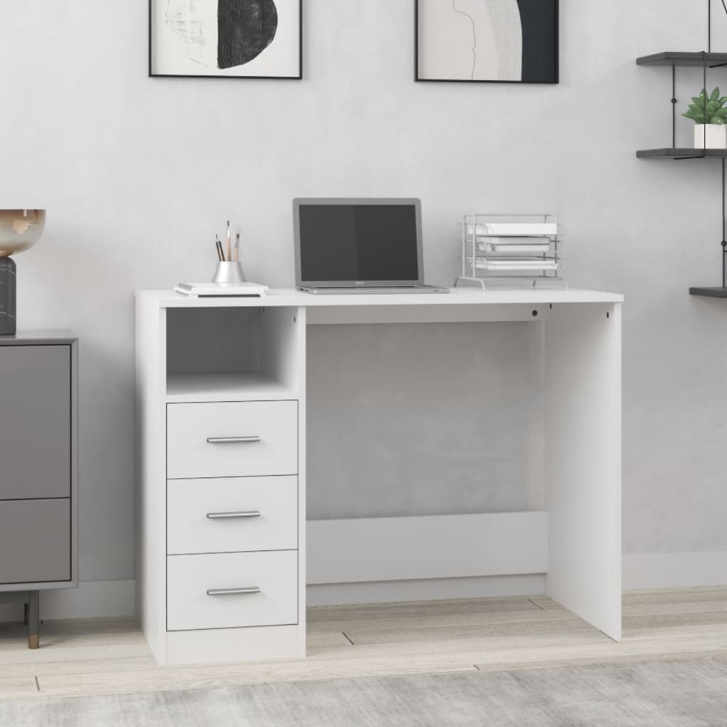 Vidaxl - Bureau Avec Tiroirs Blanc 102x50x76 Cm Bois D'Ingénierie