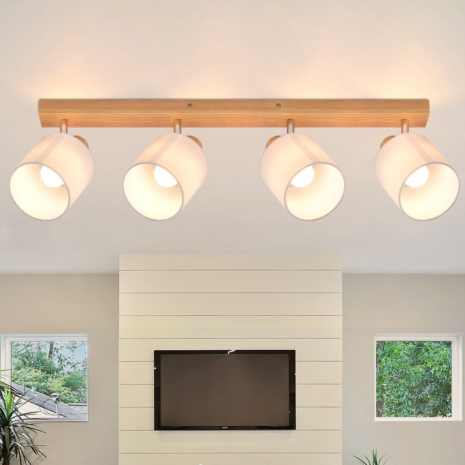 Plafonnier Spot De Plafond -4 Flamme Lampe De Plafond Couloir Moderne En Bois Spot Mural Orientable 350° E14 Max.25w Lampe Pour Salon Chambre Cuisine (sans Ampoules) - Zmh
