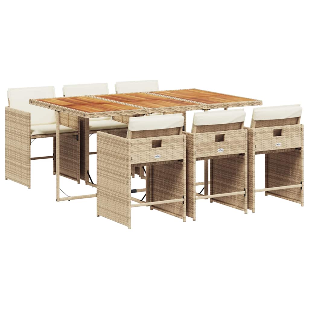 7 Piece Garden Dining Set With Cushions Beige Poly Rattan Vidaxl