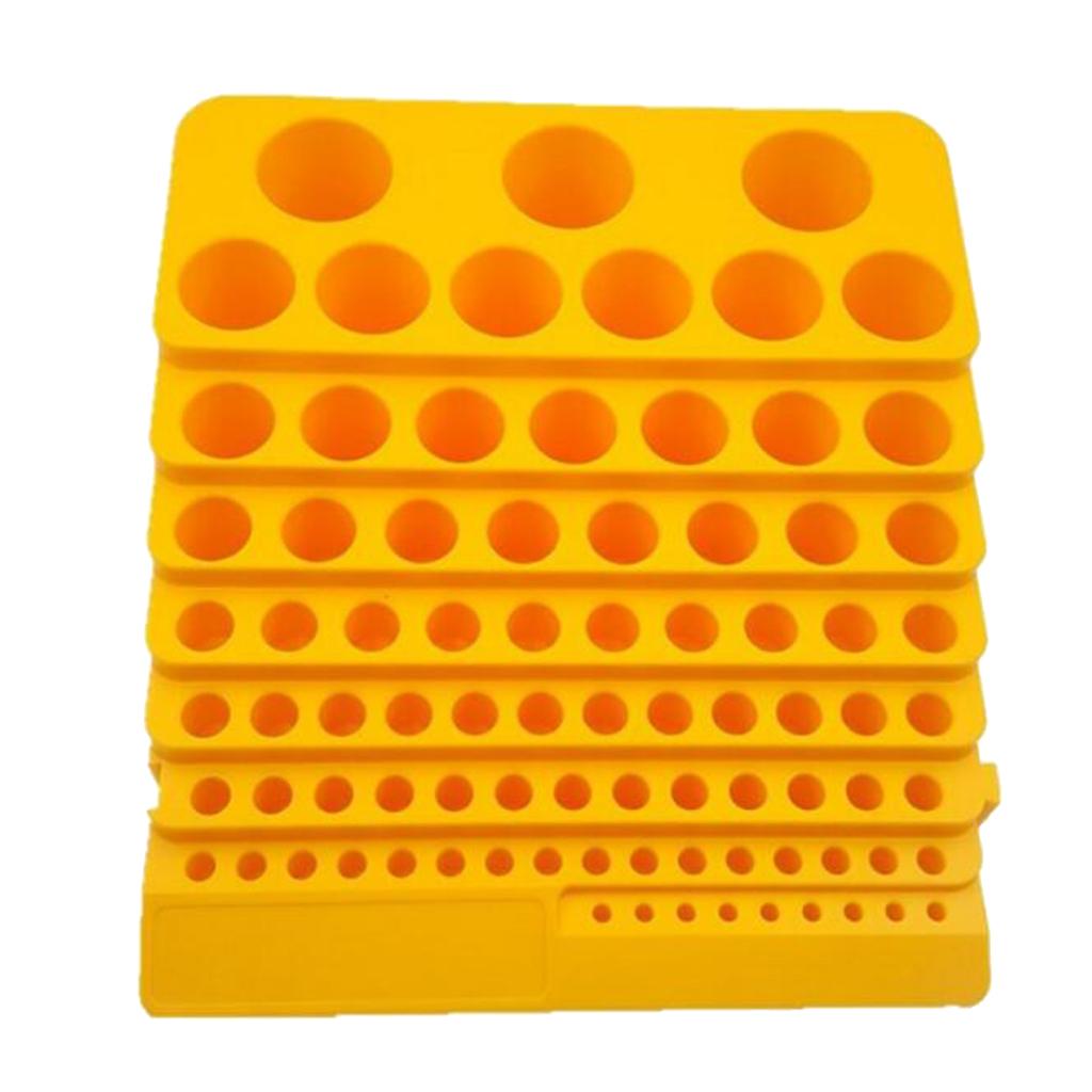 Organisateur de forets rotatif 84 trous en plastique ABS, jaune, 220 x 200 x 70 mm