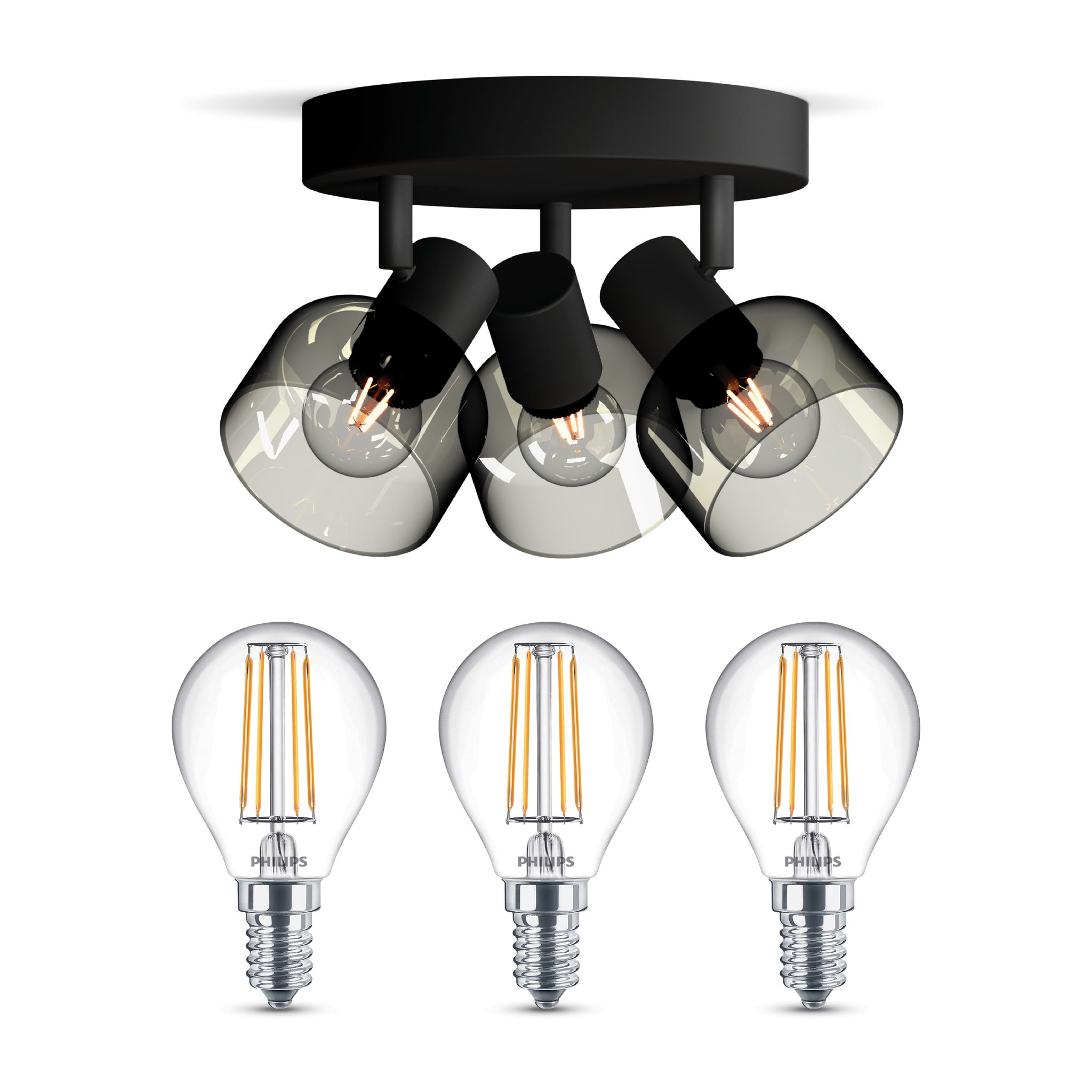 Philips Sleet Aufbauspot Für Badezimmer Mit 3 Lichtpunkten E14 (schwarz) - Philips Led E14 40w Nicht Dimmbar