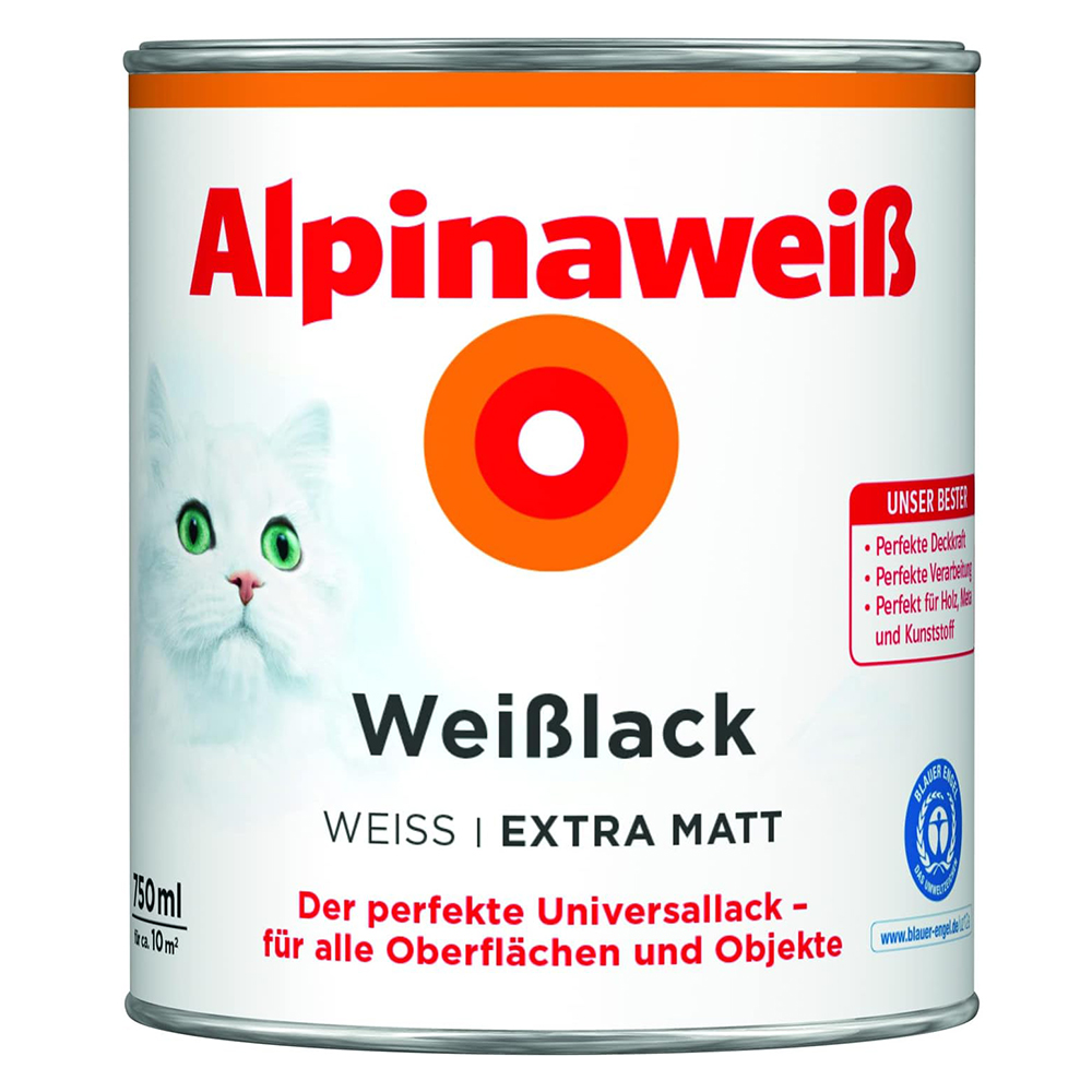 Weiß Weisslack Extra Matt 0,75 Ltr. Universallack - Alpina