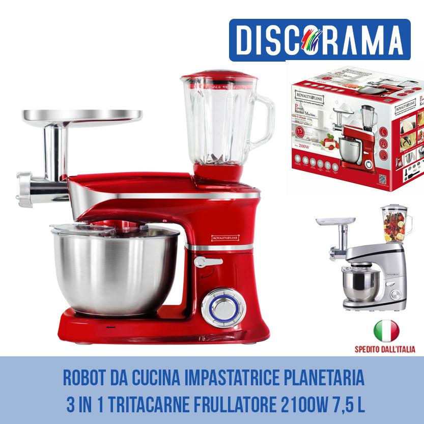 Impastatrice Planetaria Robot Da Cucina Professionale 3 In 1 Tritacarne Frullatore 2100w 7,5l - Discorama® (grigio)