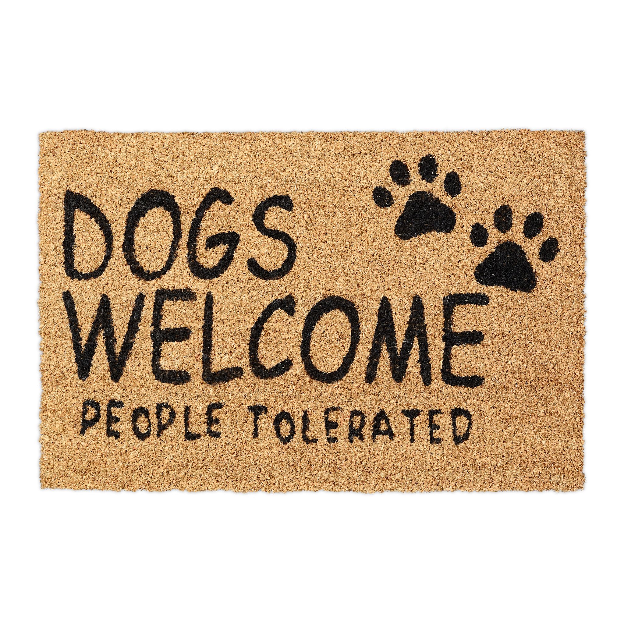 Zerbino, Fibra Di Cocco, Frase Dogs Welcome, Zona Interna Ed Esterna, Lp40x60 Cm, Antiscivolo, Naturale/nero - Relaxdays