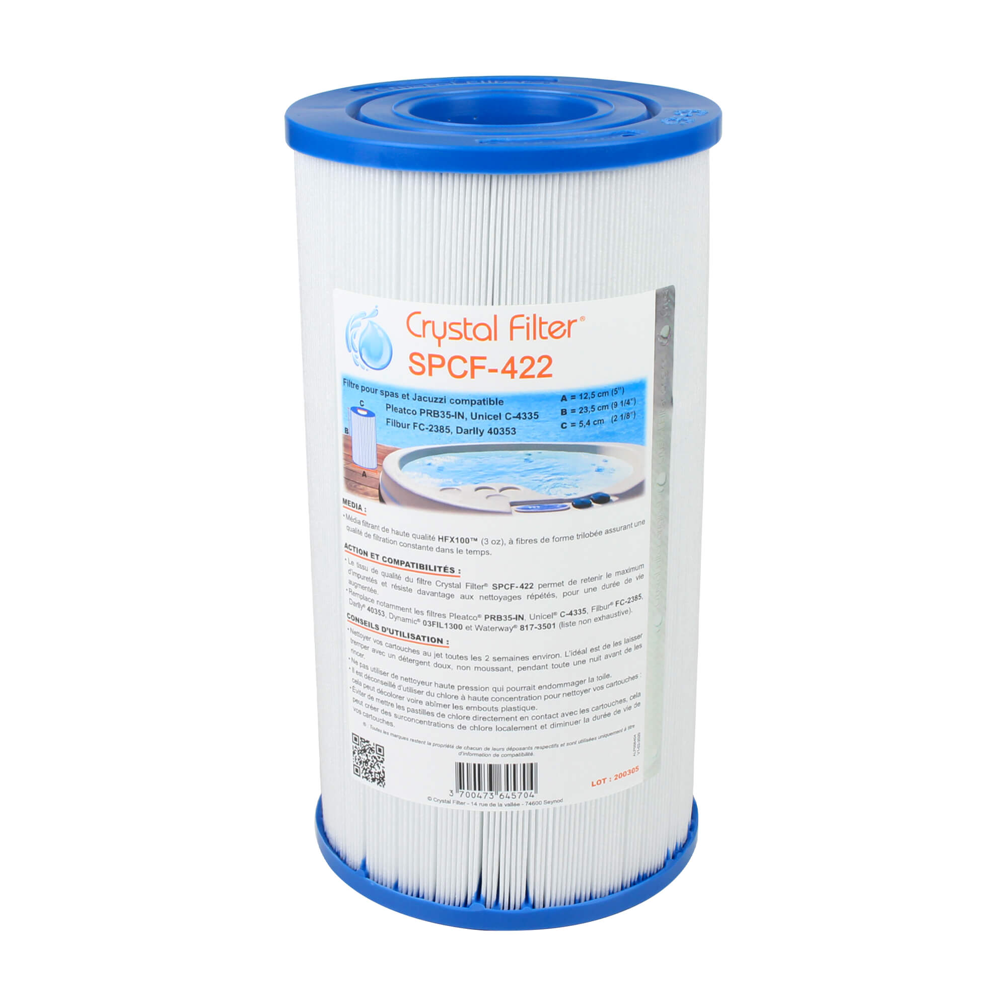 Photo de CRYSTAL FILTER Cartouche spa SPCF-422 · hauteur 23,5 cm · Ø 12,5 cm