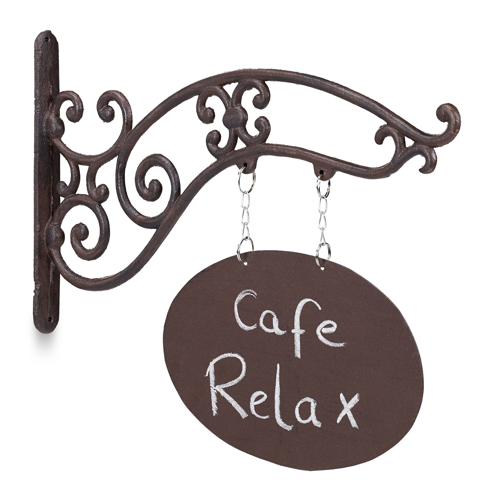 Relaxdays Hanging Chalkboard Sign, Antique Design, Notes, Messages, Cast Iron, Jib, For Bar/entrance, Brown