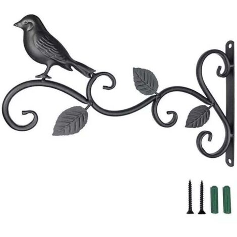 Crochet mural pour panier suspendu en acier massif noir, avec vis, lot de 2