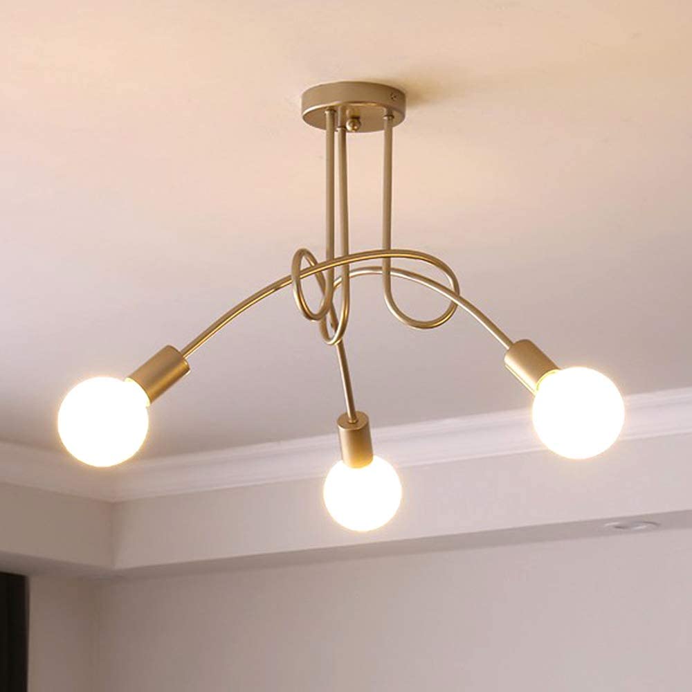 Axhup - 3 Tête Plafonnier Lustre Vintage Led Lampe De Plafond Doré