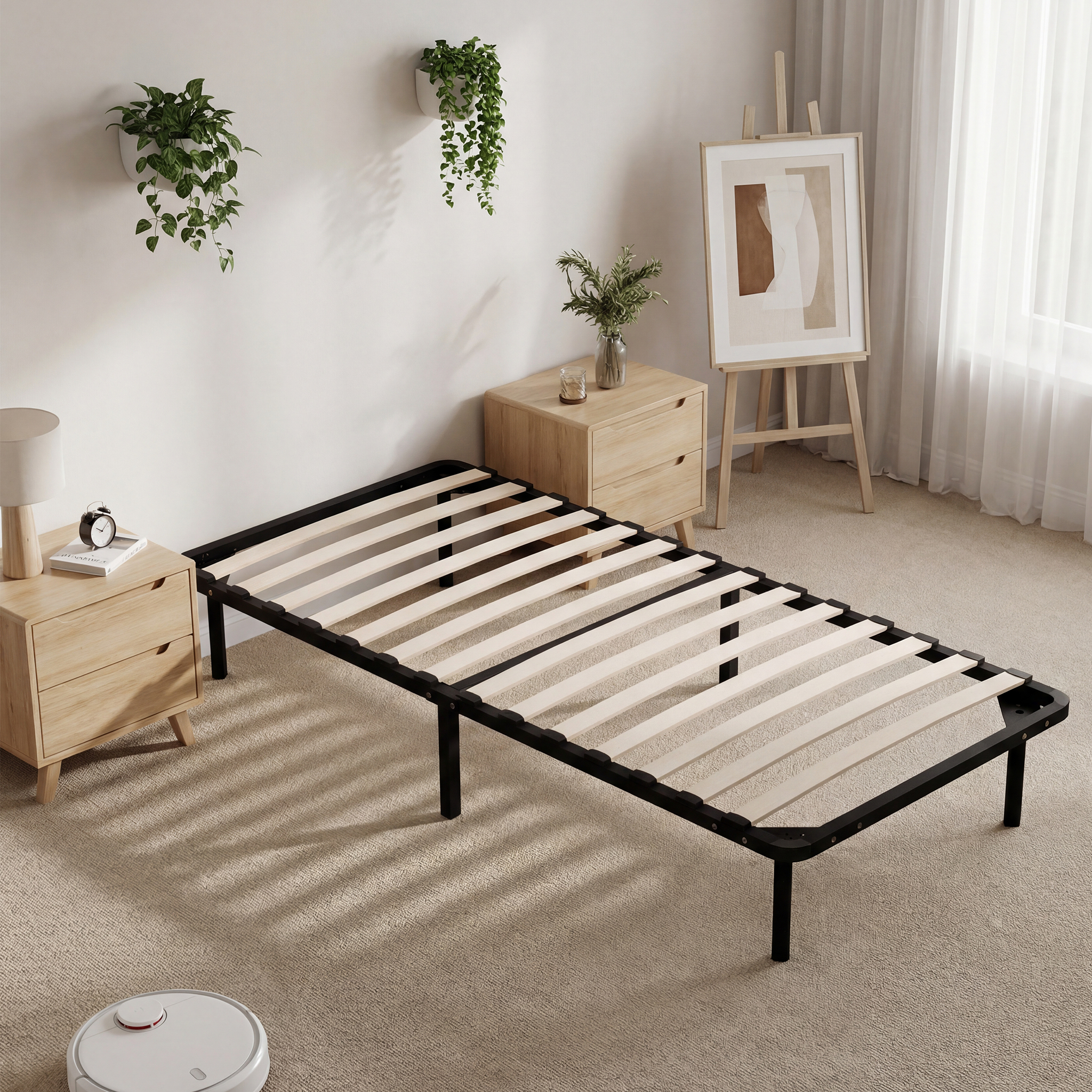 Teeno – Sommier 90x190 Cm – Cadre À Lattes En Bois – 6 Pieds Renforcés