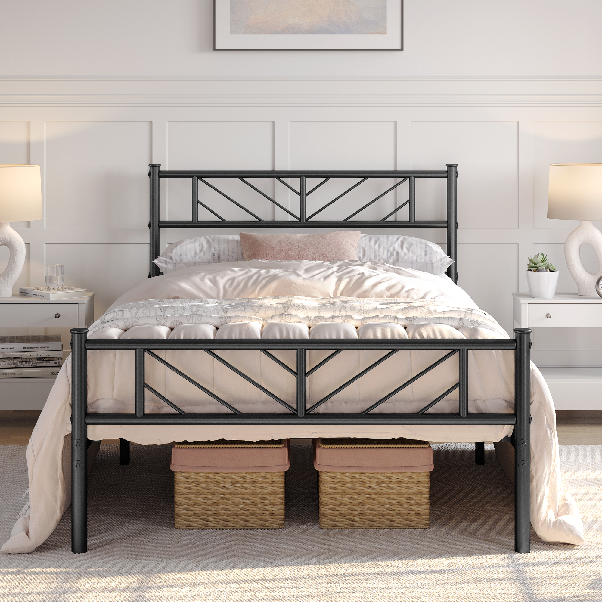 Yaheetech - Cadre De Lit 90x190 Cm Lit En Métal Pour Adultes Grande
