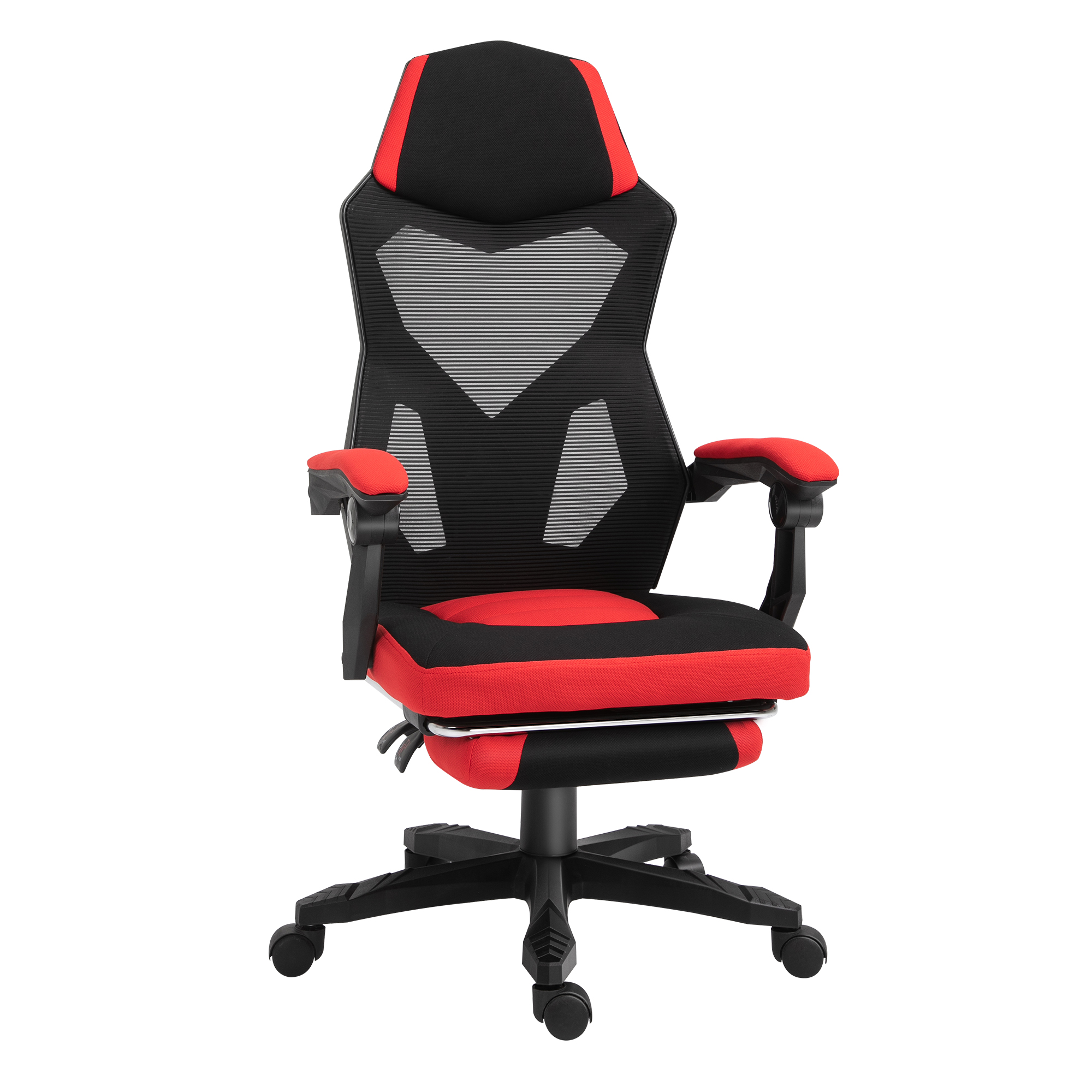 Chaise De Bureau Fauteuil Gaming Hauteur Réglable Dossier Roulettes Pivotantes Repose-pied Tissu En Maille 58l X 63l X 112-122h Cm Rouge Noir