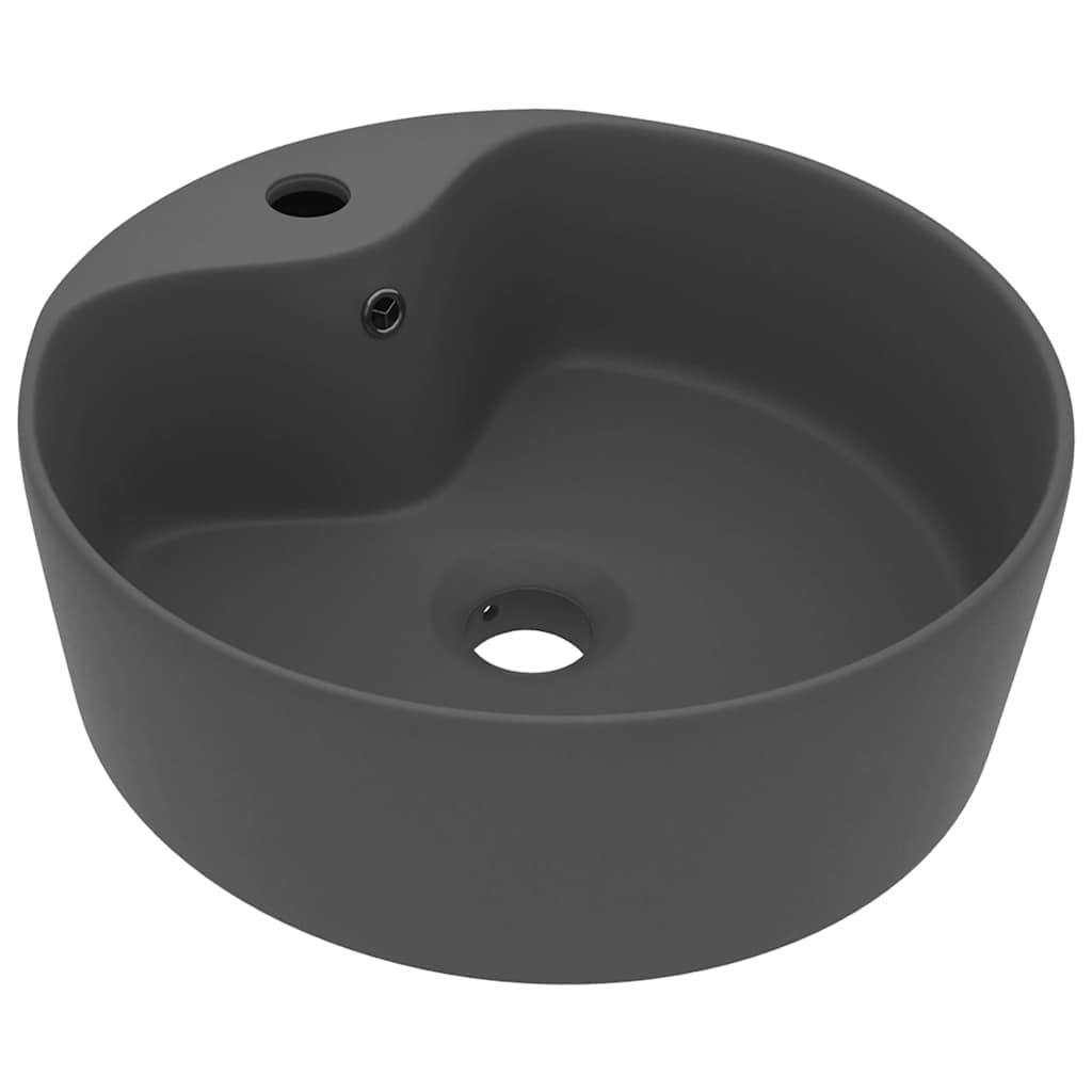 Vidaxl Dunkelgrau Luxury Wash Basin With Overflow Matt Dark Grey 36X13 Cm Ceramic