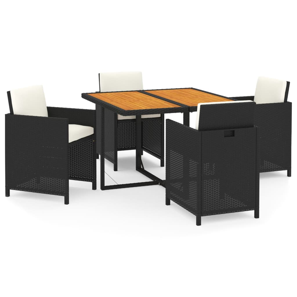 5 Piece Garden Dining Set With Cushions Poly Rattan Black Vidaxl
