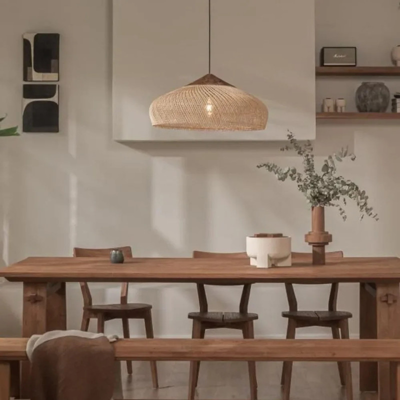 Lustre Suspension En Rotin Tressé Beige 40 Cm – Style Vintage