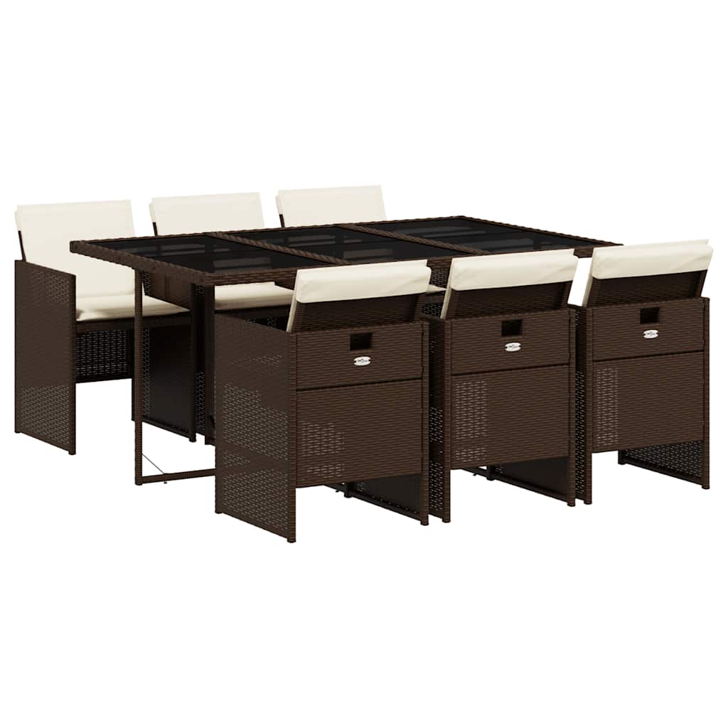 7 Piece Garden Dining Set With Cushions Brown Poly Rattan Vidaxl