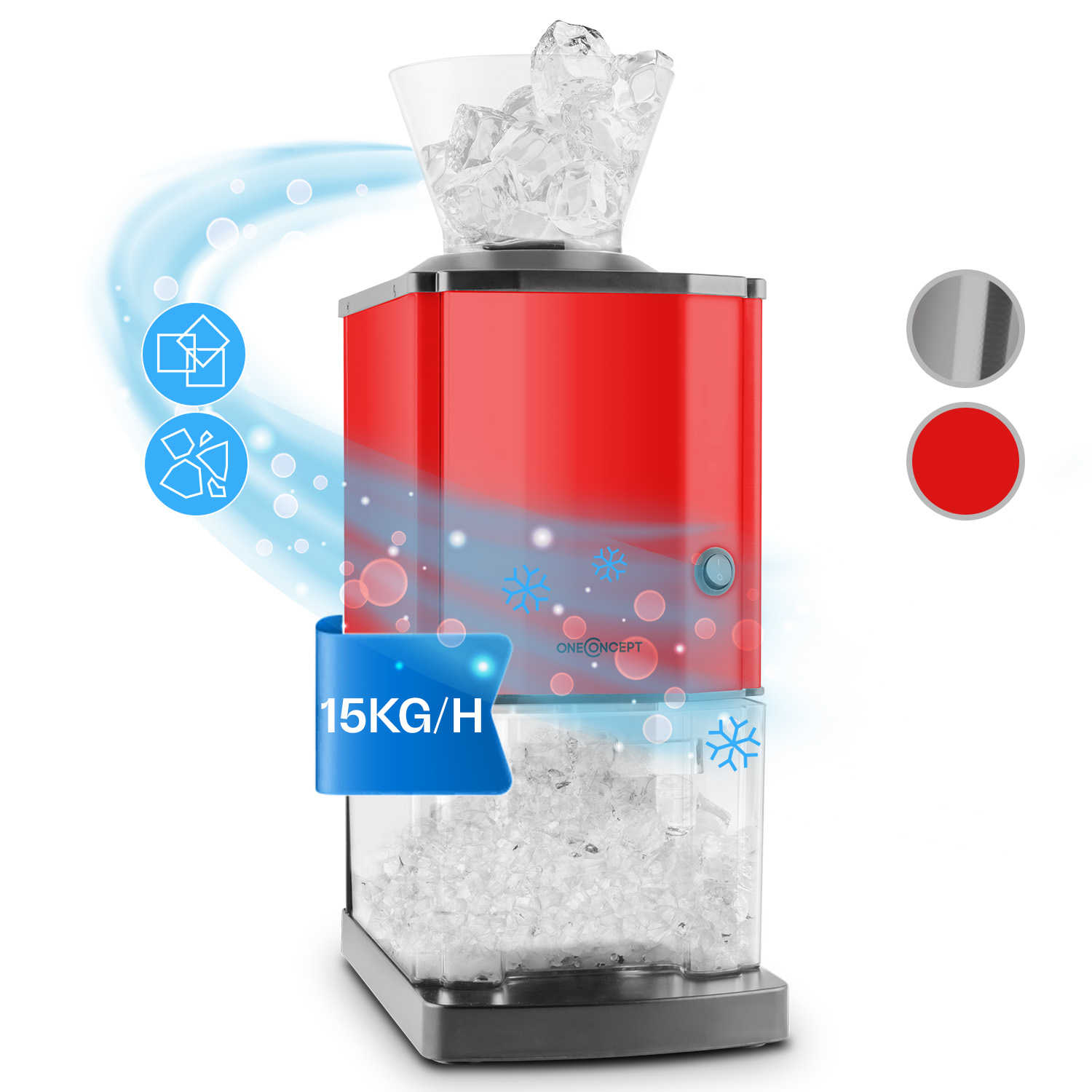 Oneconcept - Icebreaker Ice Crusher 15kg/h 3, 5 Liter Eisbehälter Edelstahl Rot