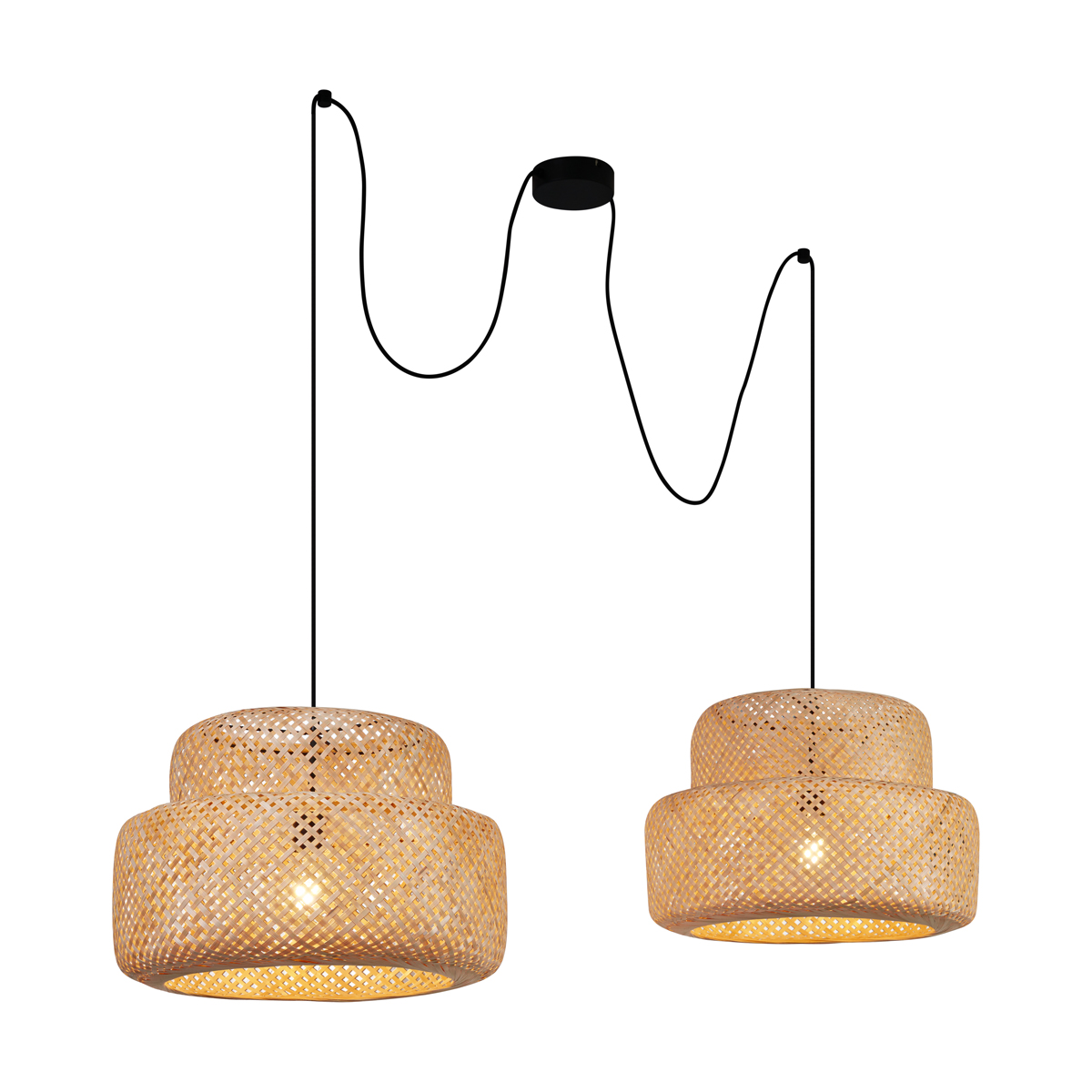Qazqa Japandi Pendant Lamp Black With Bamboo 2-lights - Kea