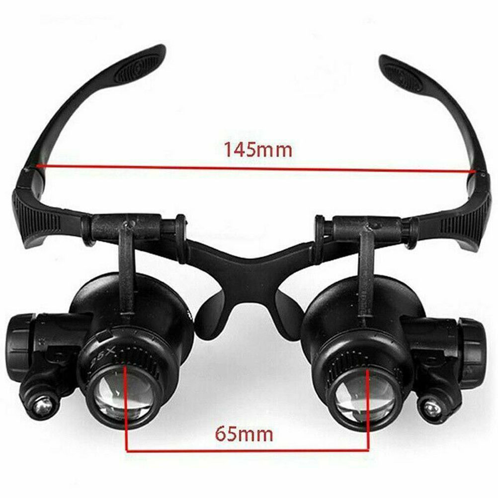 Loupe frontale binoculaire 10x, 15x, 20x et 25x, 2 LED, 8 lentilles acrylique, 65 g