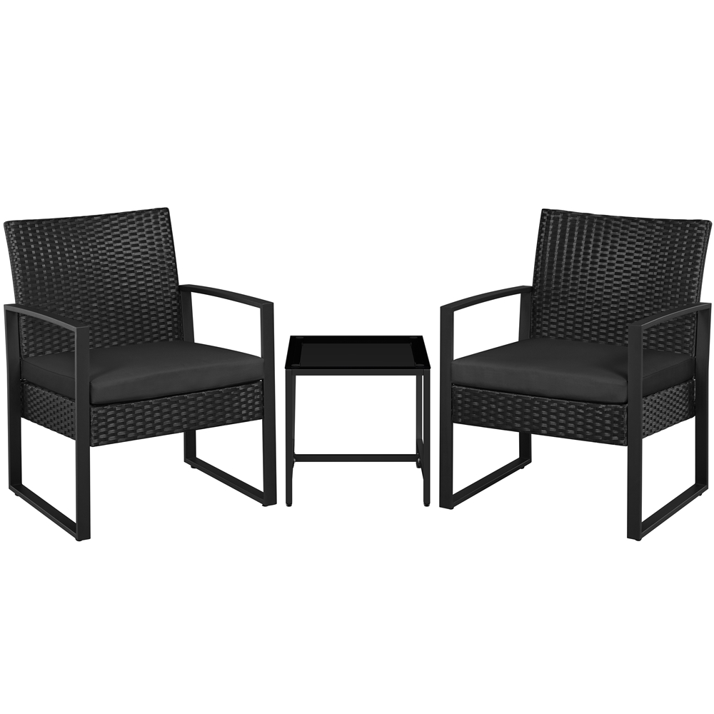 Yaheetech Salon De Jardin 2 Fauteuils Et 1 Table Basse Pour Salon/bar/bureau En Résine Tressée Poly Rotin Exterieur Interieur Noir