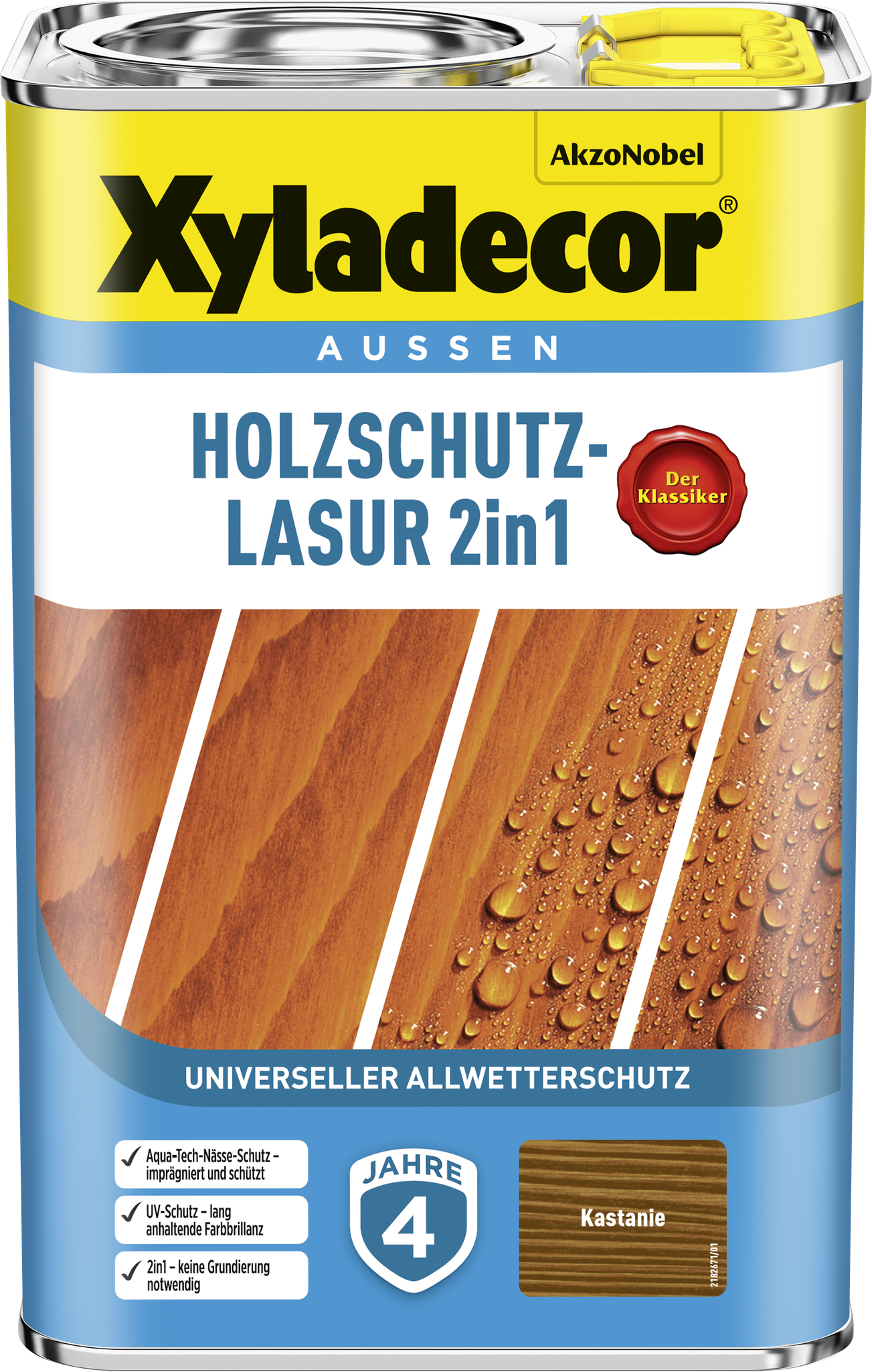 Xyladecor Holzschutz-lasur 2in1, Universeller Allwetter-schutz -der Klassiker, Kastanie, 4 L