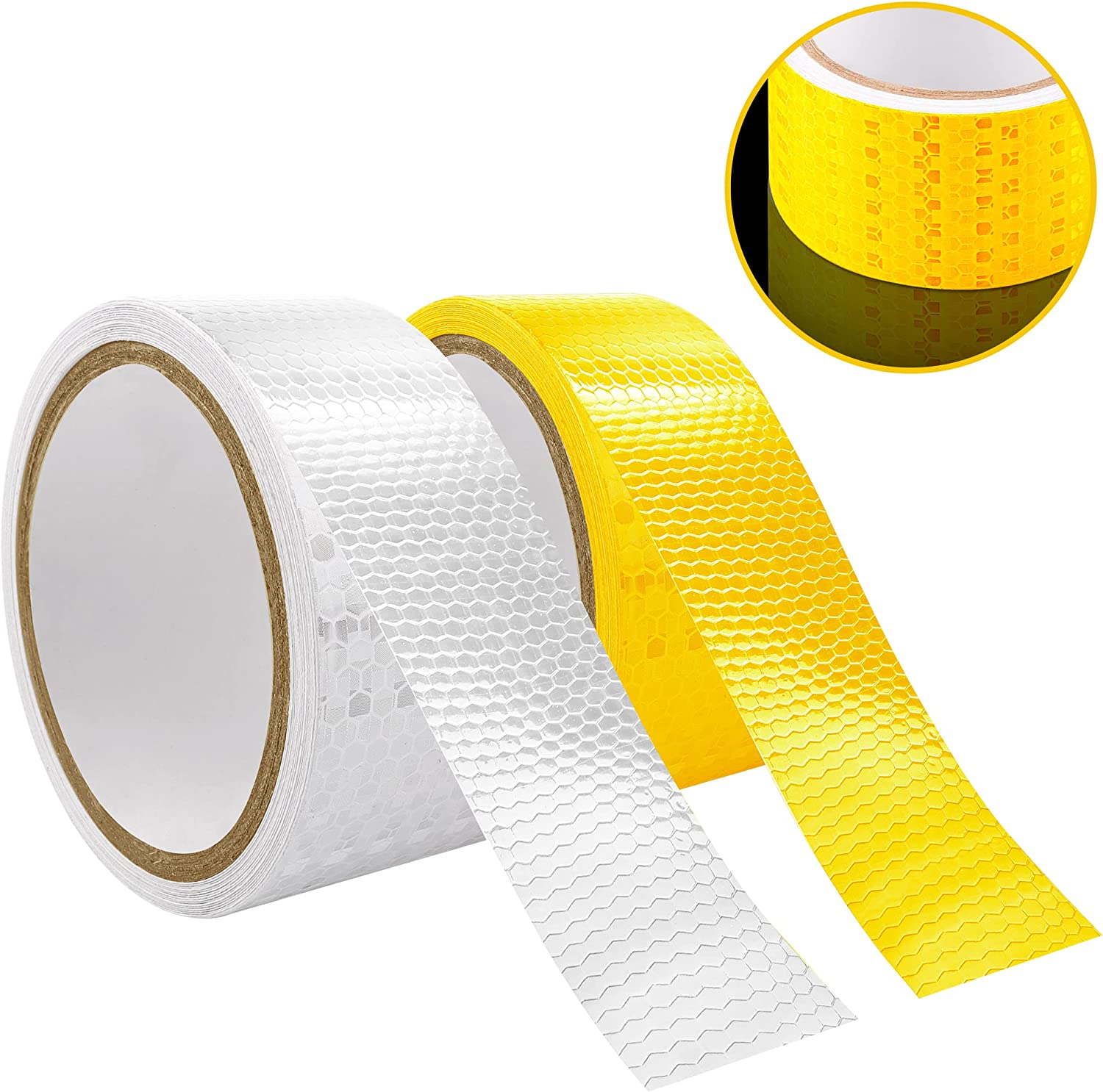 Minkurow Bcc Reflexband, 5 M X 3 Cm, Wasserdichtes Sicherheitsmarkierungsband Für Outdoor, Auto, Anhänger, Fahrrad, 2 Stück (weiß Und Gelb)