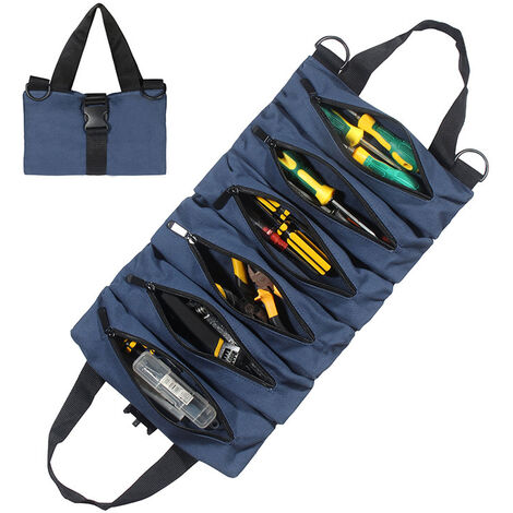 Sac à outils en toile, ouverture à six grilles, 47 x 28,5 cm, bleu