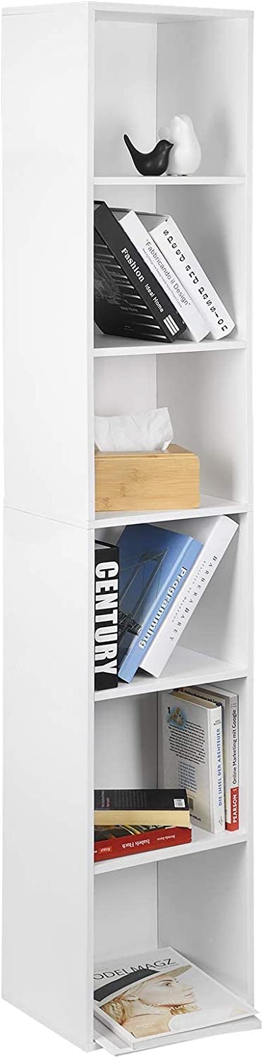 Bibliothèque Mdf Étagère De Rangement Avec 6 Compartiments Woltu Bibliothèque Armoire En Mdf 30x23, 5x158, 4cm, Meuble De Rangement Pour Bureau Salon Salle D'Étude, Blanc