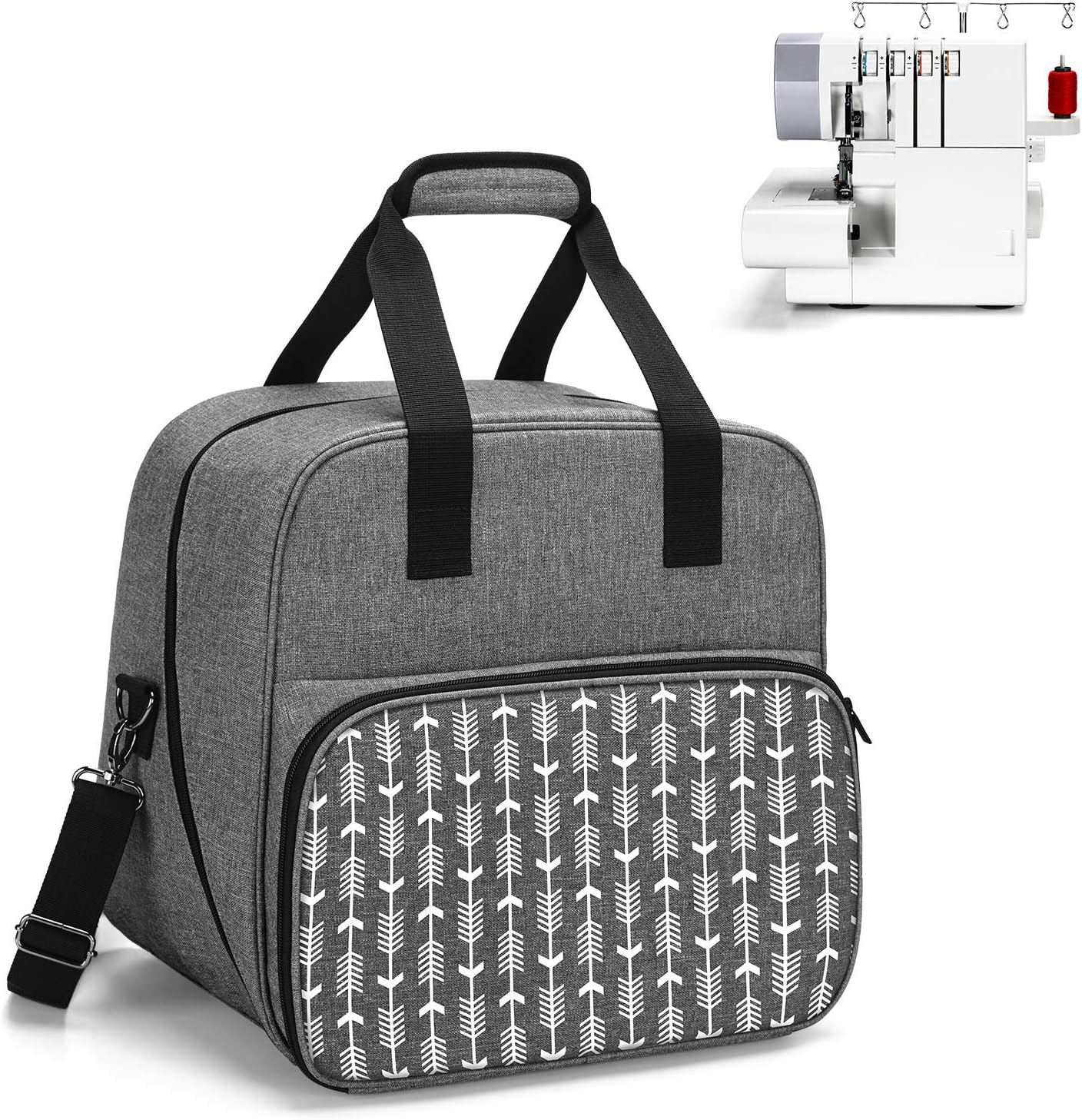 Sac de rangement pour surjeteuse avec planche en bois amovible, rembourrage épais, poche avant à 3 pochettes et poches translucides