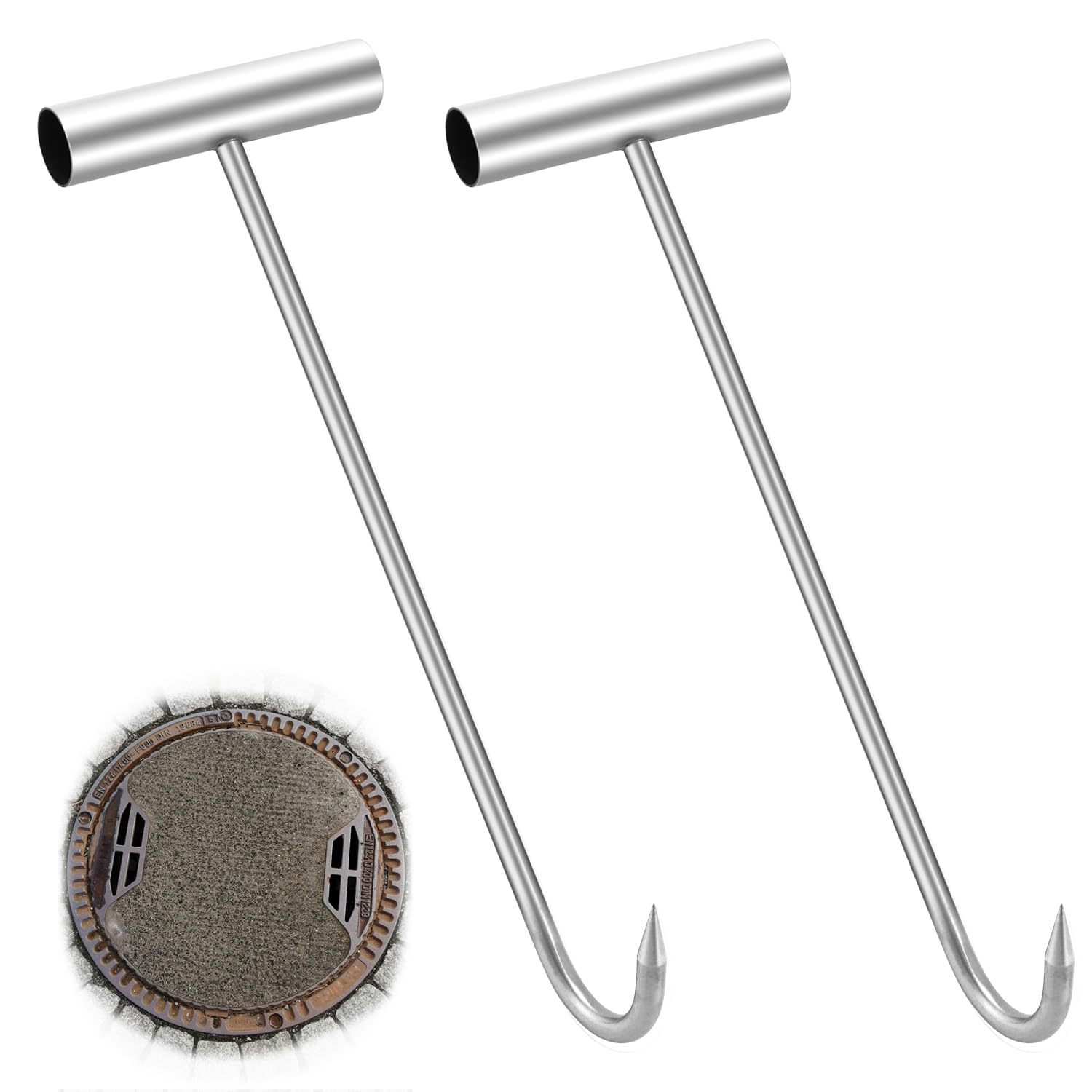 Crochet de levage pour couvercle de regard en acier inoxydable, pointe, 30 cm, lot de 2