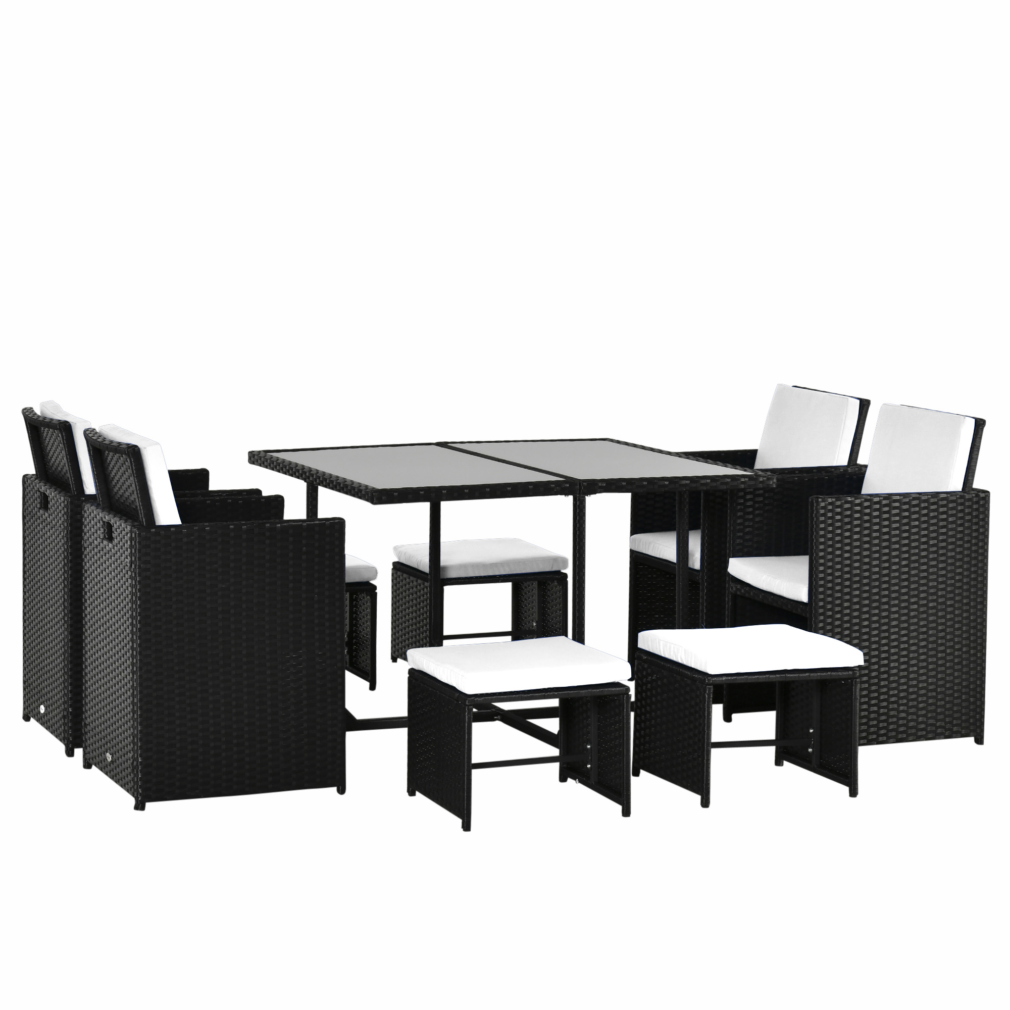 Outsunny Schwarz 9 Tlg. Polyrattan Gartenmöbel Rattan Gartenset Sitzgruppe Garnitur Essgruppe Inkl. Kissen 109 X 109 X 72 Cm