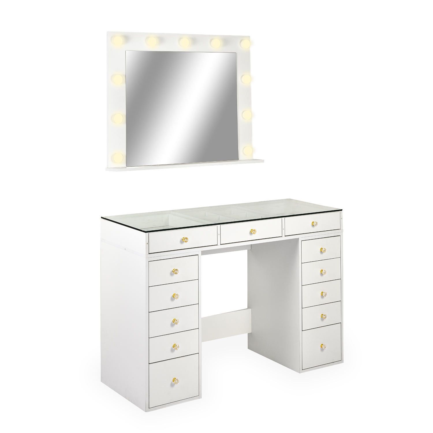 Coiffeuse Moderne 13 Tiroirs Avec Miroir Lumineux Led – Plateau En