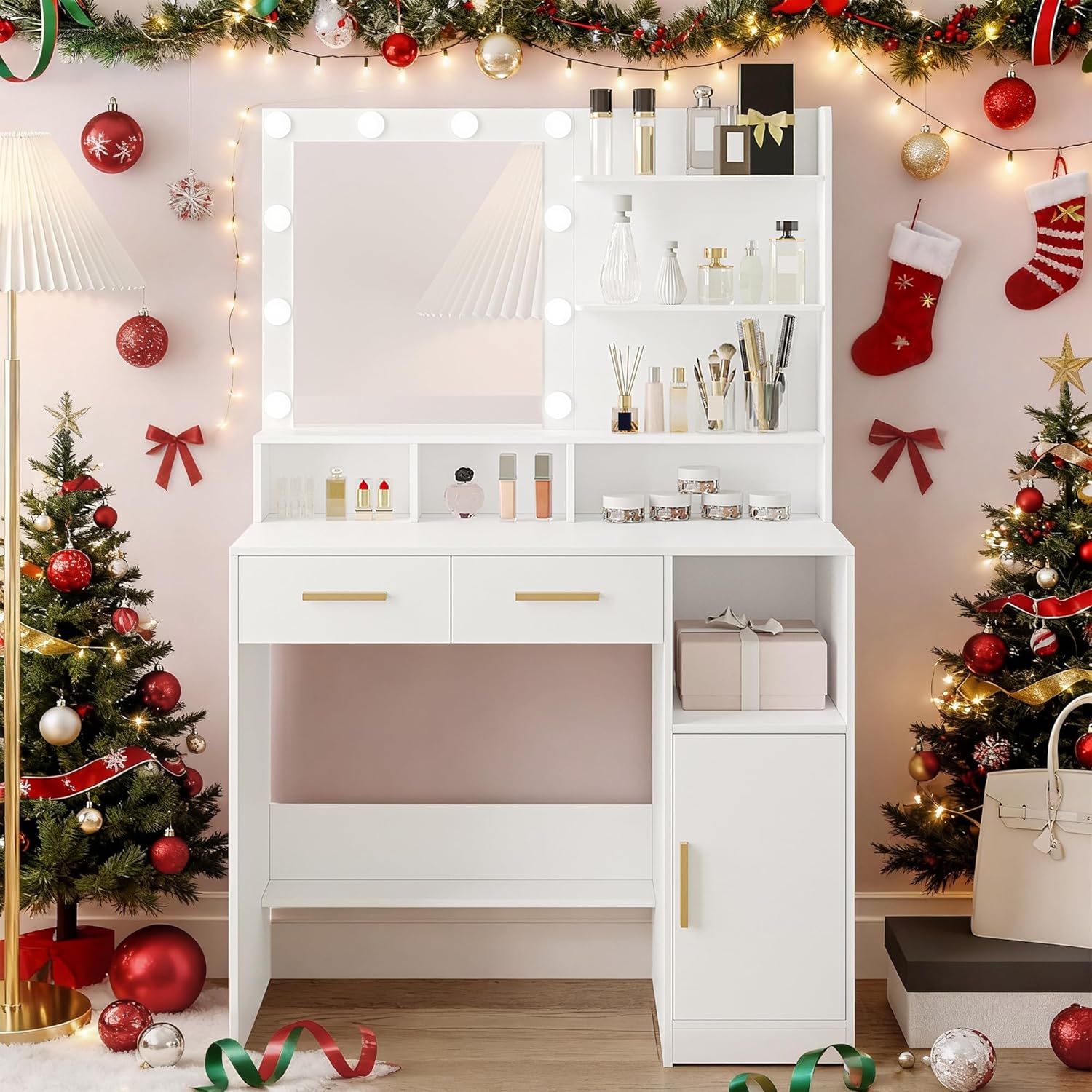 Coiffeuse Avec Miroir Et 10 Lumières Led Réglables