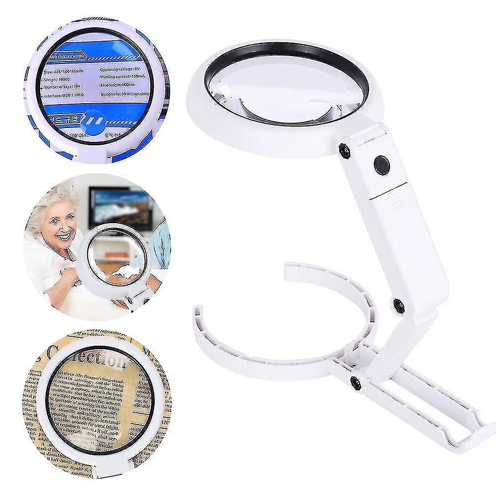 Loupe de lecture pliable avec support de bureau, 11x, 8 LED, 2 niveaux de luminosité, lot de 5