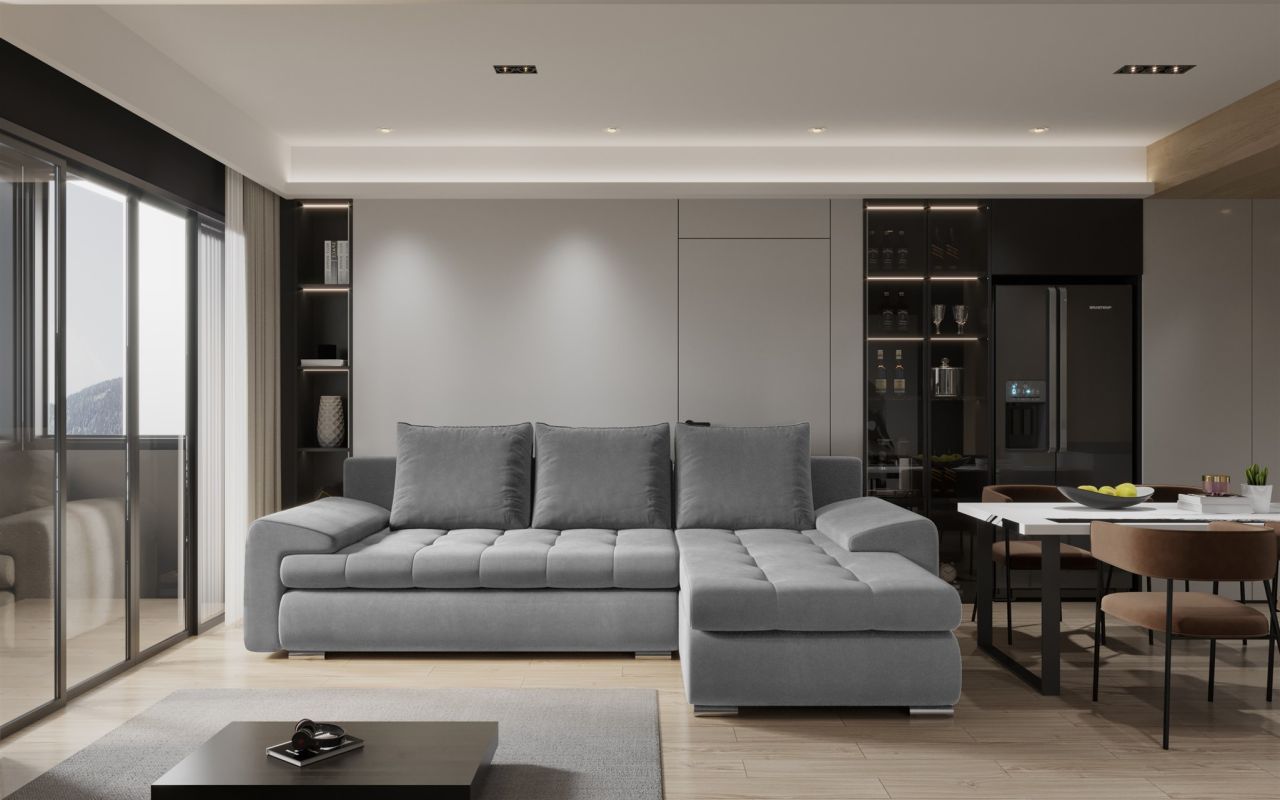 Ecksofa Sofa Hecktor Mit Schlaffunktion Stoff Castel Grau Ottomane Rechts