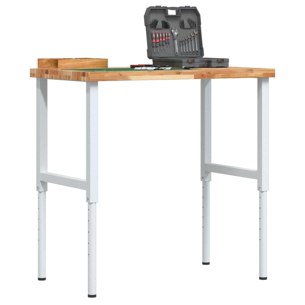 Établi d'atelier en bois massif, plan de travail 100 x 60 cm, hauteur réglable de 73 à 99,5 cm