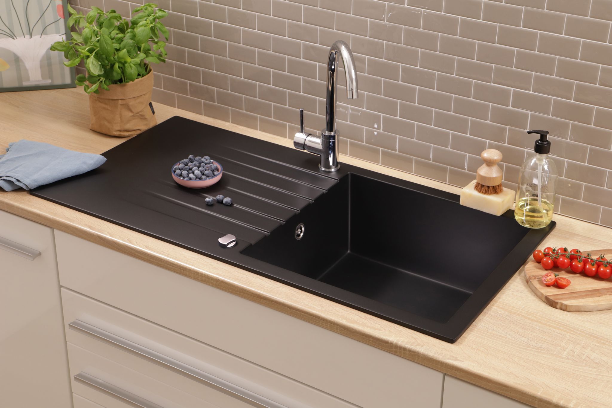 Küchenspüle Einbauspüle Spüle Granit Massiv 100 X 50 Schwarz Respekta Almonto