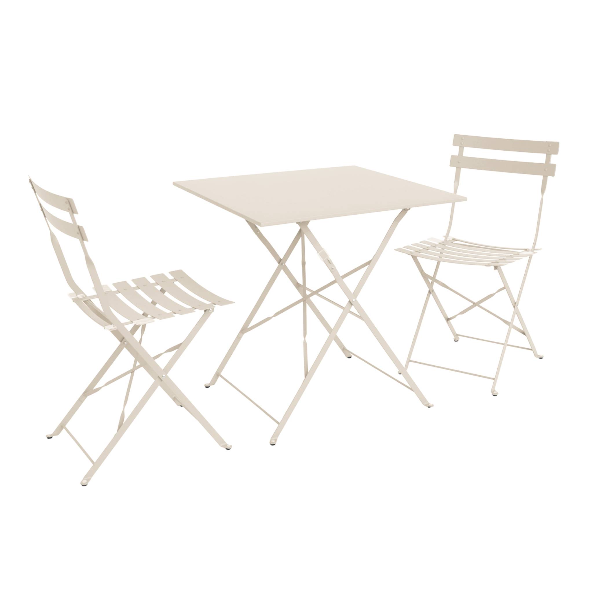 Sweeek Square 2-seater Folding Metal Bistro Garden Table With 2 Chairs Beige 70x70x71 Cm - Emilia