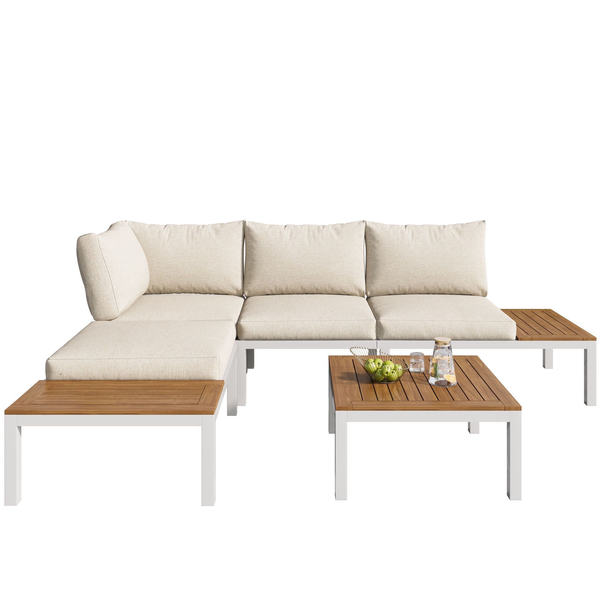 Stilvora 4-sitzer Gartenmöbel Aus Metall Mit 3 Tischen, 2 Sofas Und Dicken Kissen, Beige