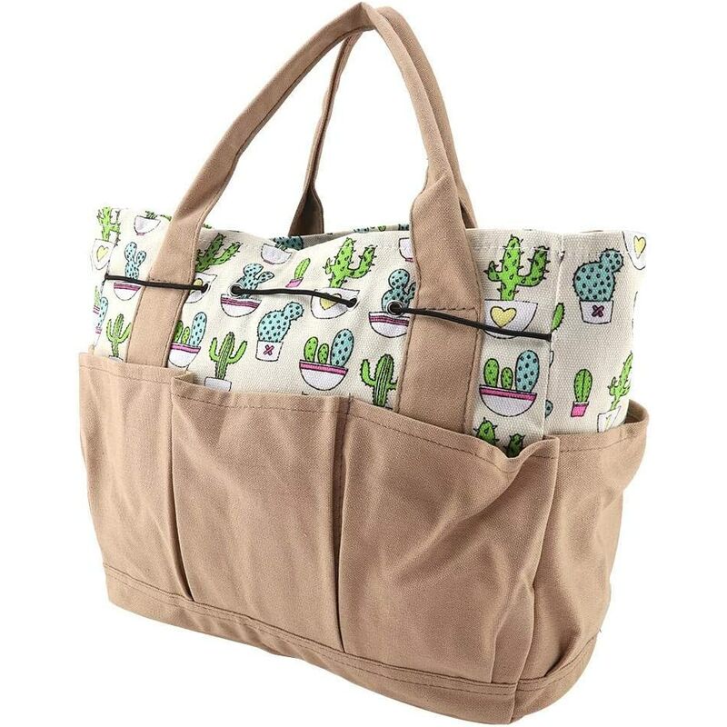 Sac à outils de jardin en toile résistante à l'eau, 8 poches extérieures, beige, 30,5 x 16 x 26 cm