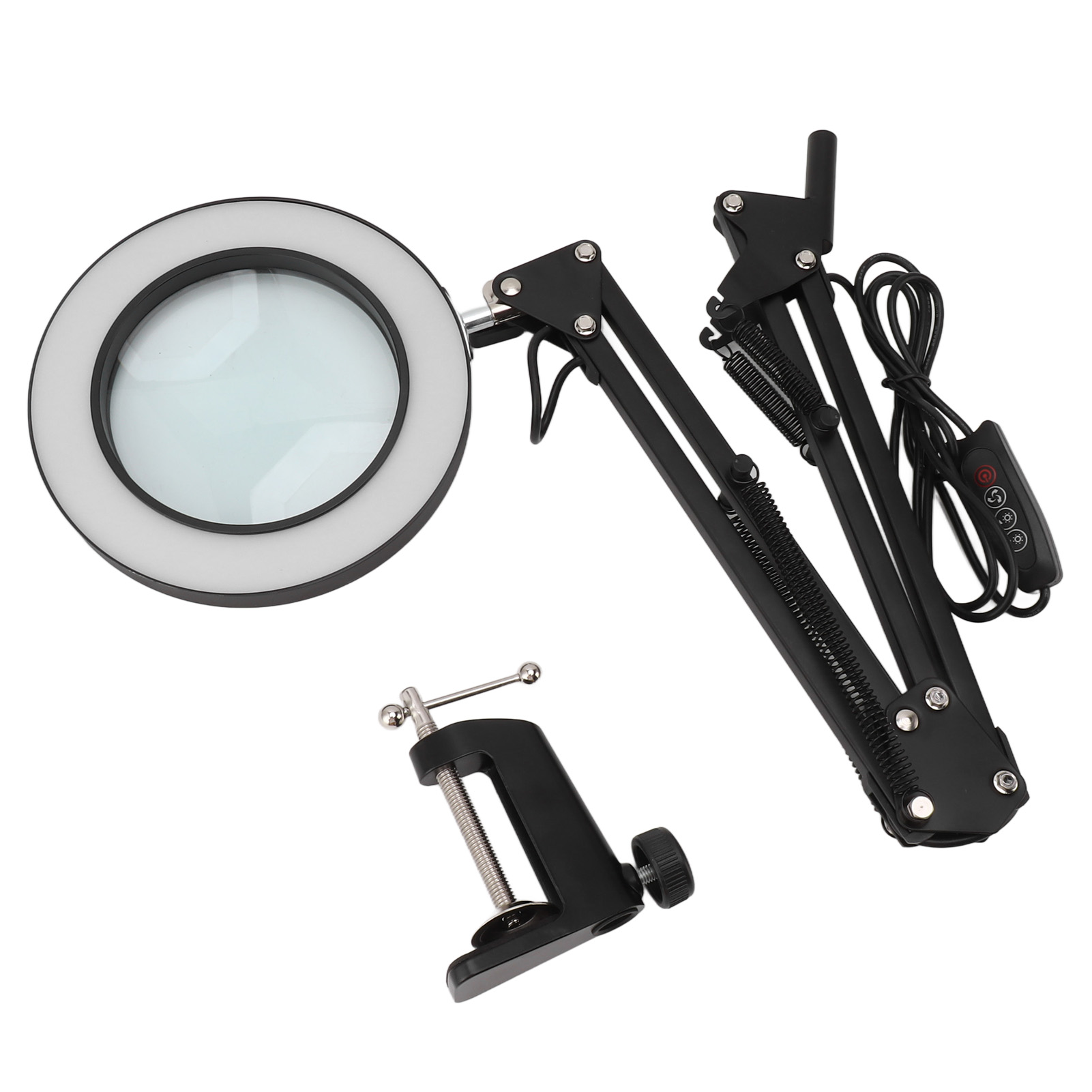Lampe loupe 10x à pince, bras articulé aluminium, 3 modes de couleur, USB 5V