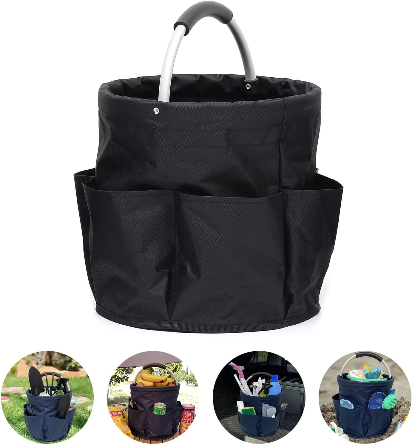 Sac à outils de jardin pliable en tissu Oxford 600D, 28 x 28 x 27 cm, noir
