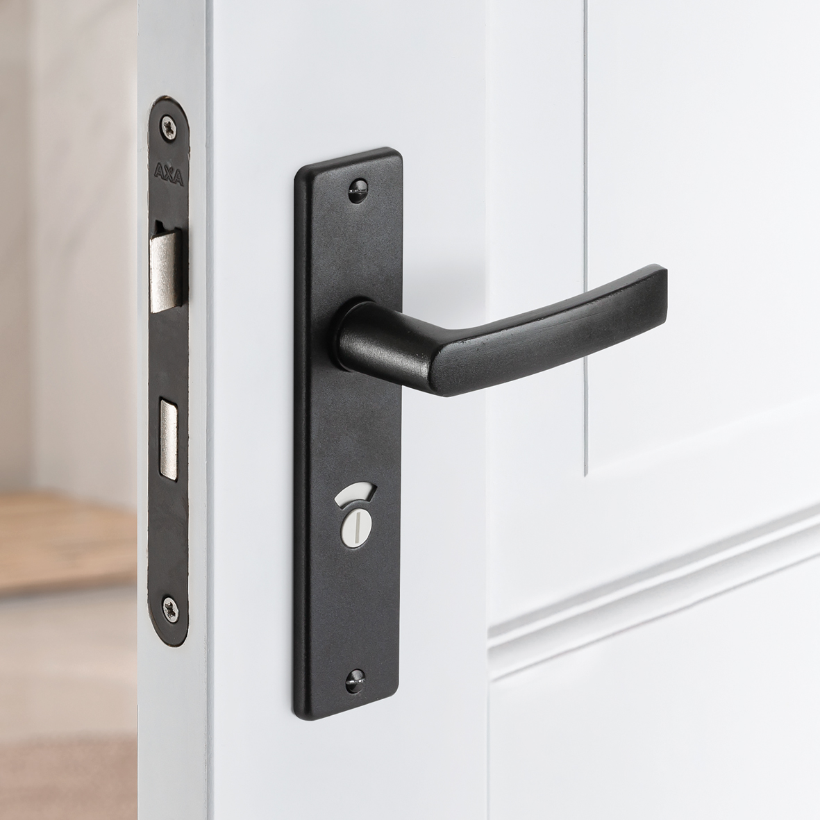 Axa Türbeschlagset Für Innentüren - Edge Basic Block - Türgriff Schwarz - Für Wc/badezimmer - Tl63 - 8 - Türgriff Mit Schutzschild