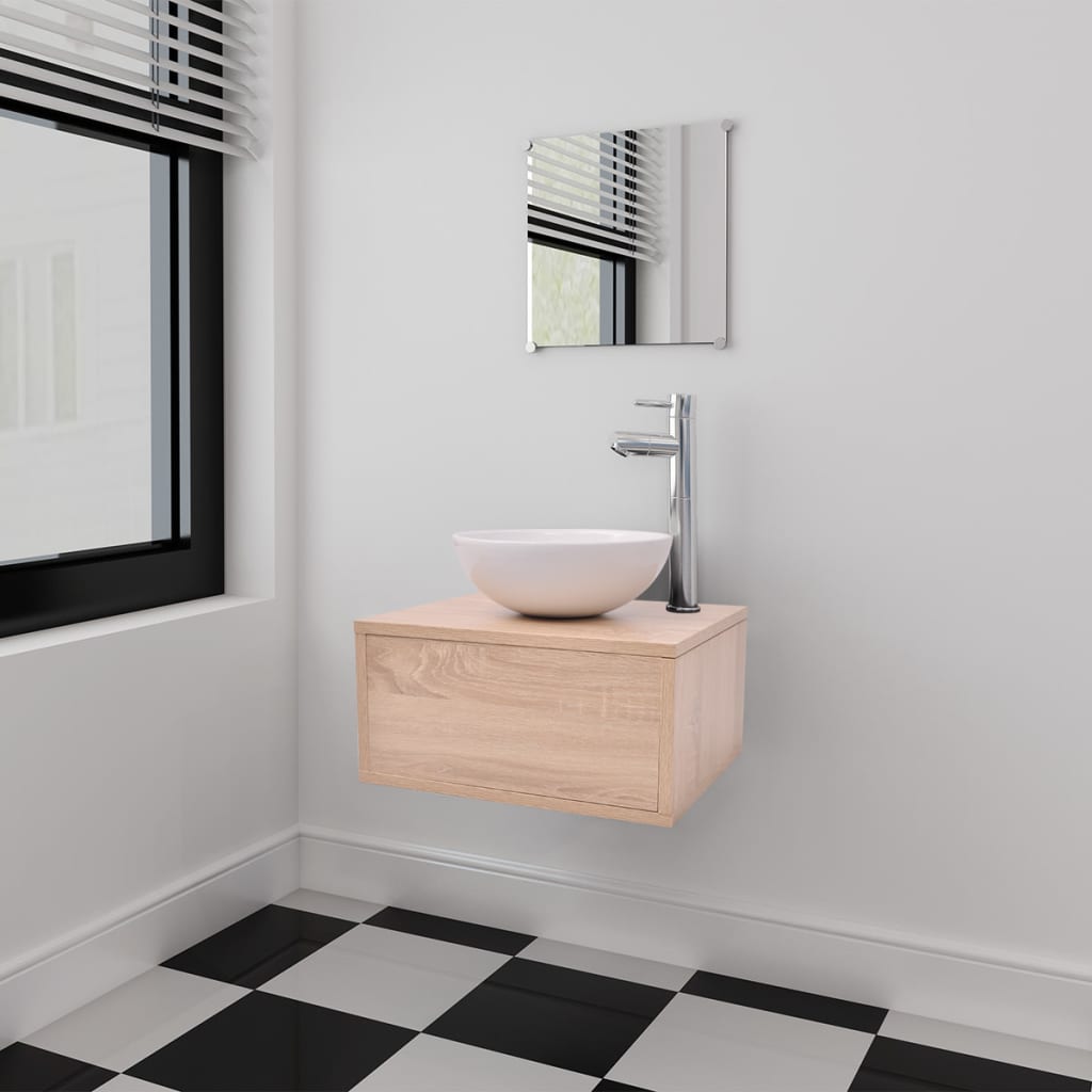 Vidaxl Beige 3-Tlg. Badmöbel Und Waschbecken Set Vidaxl21167