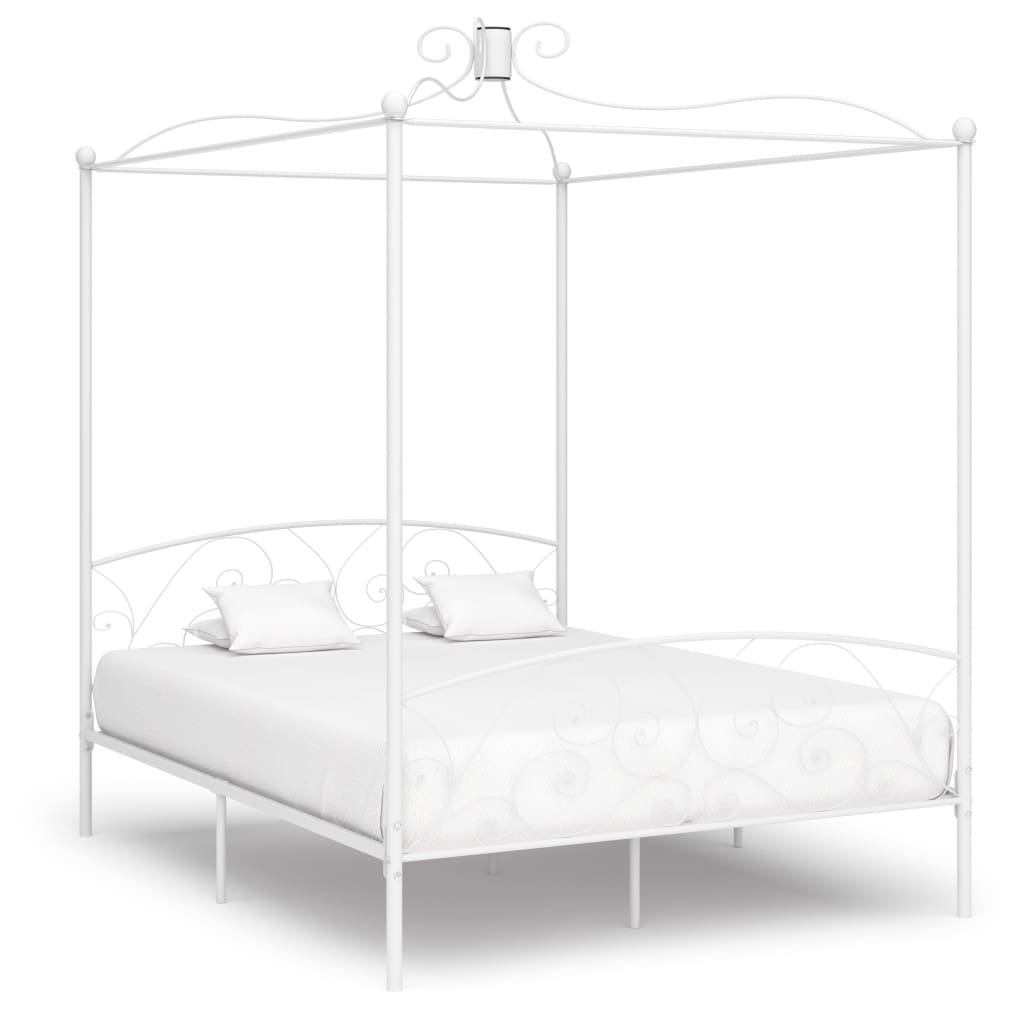 Bed Frame Without Mattress With Canopy White 160x200 Cm Metal Vidaxl