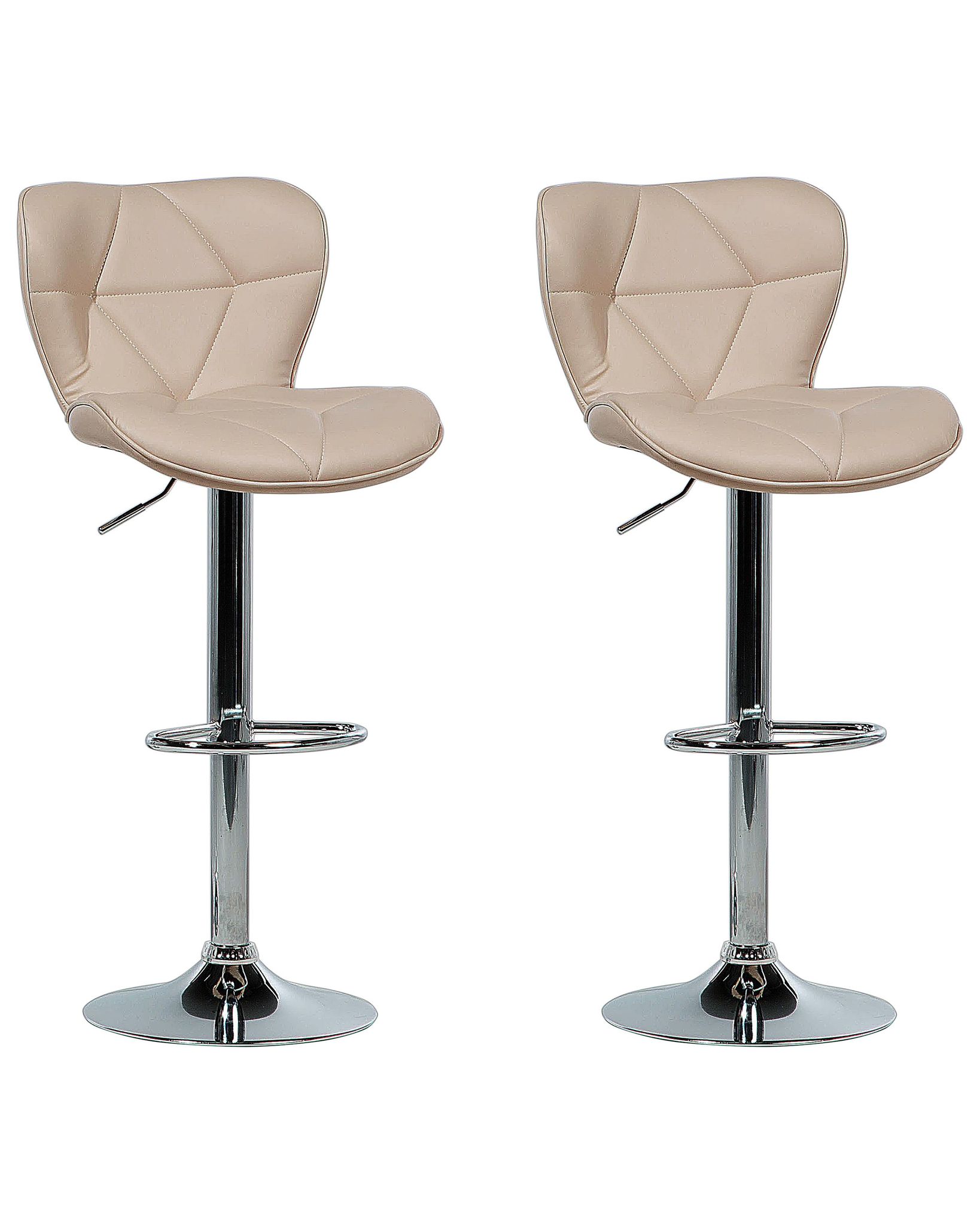 Beliani Barhocker Hellbeige Kunstleder Höhenverstellbar Drehbar Mit Hoher Rückenlehne Silbernes Metallgestell Fußstütze Modern Kücheninsel Küchenbar