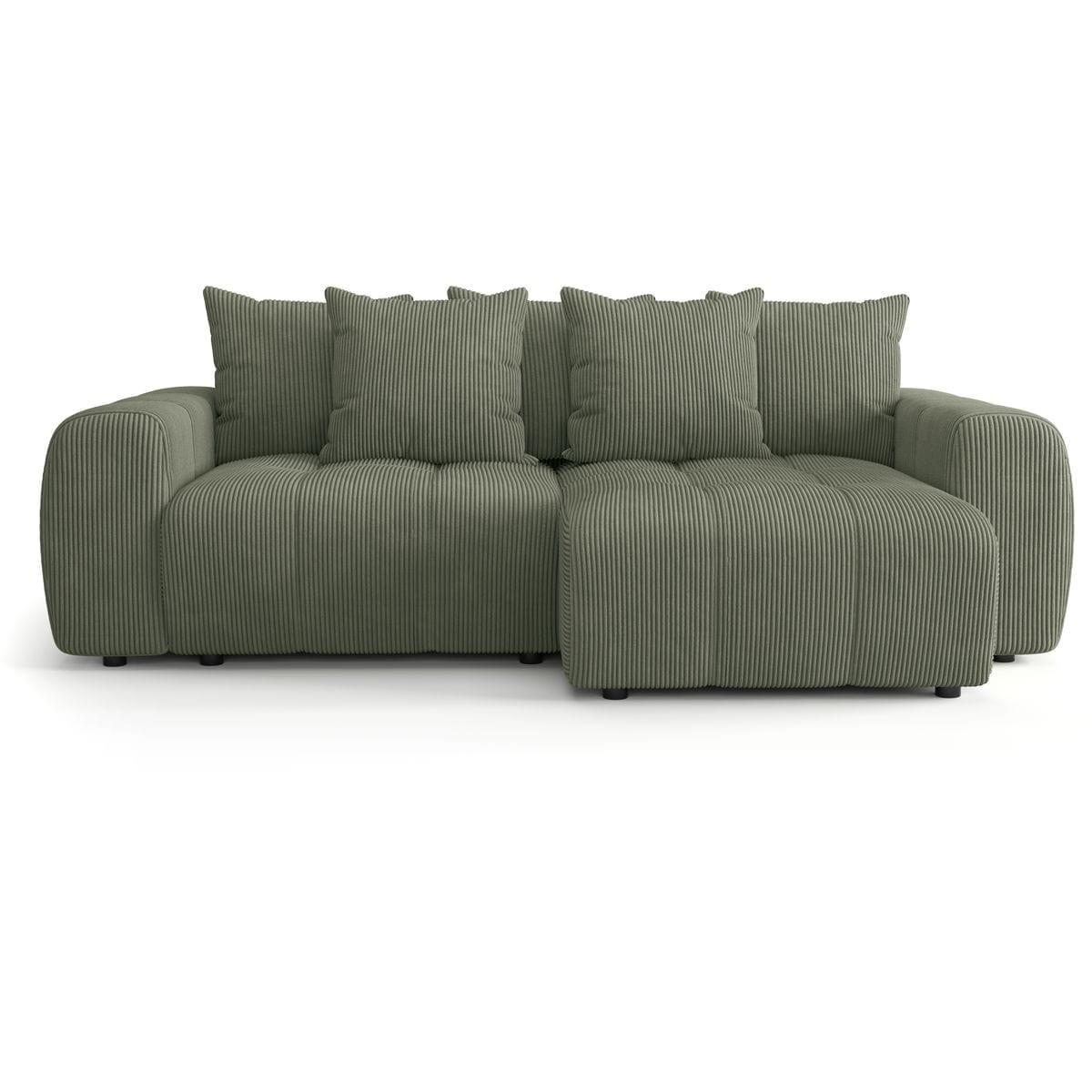 Canapé D'Angle Convertible Réversible 4 Places Avec Coffre De Rangement En Velours Côtelé Vert Kaki - Rivoli