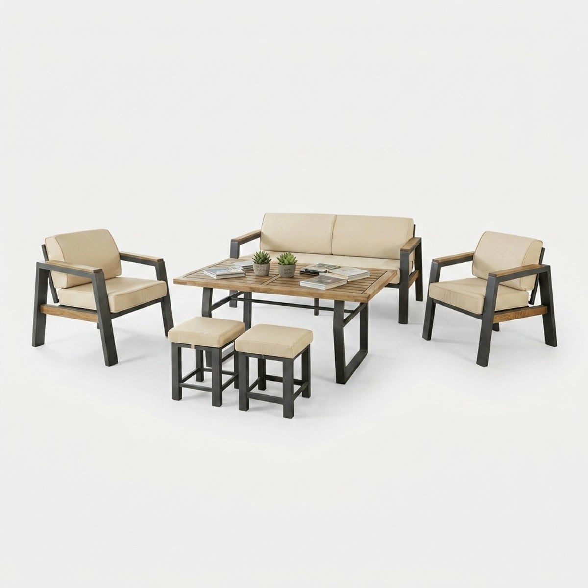 Ahd Amazing Home Design Aluminium-Gartenlounge-Set Mit Tisch Und Hocker Leo - Beige